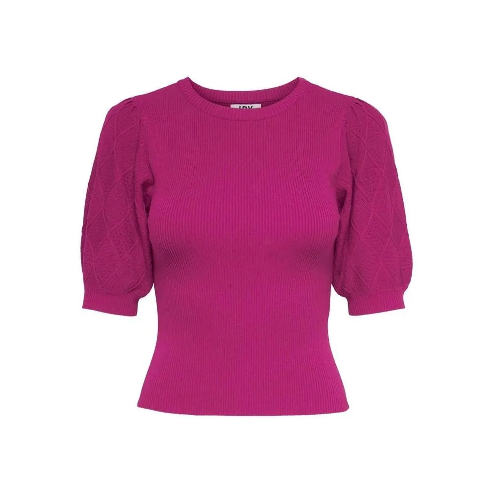 Classic Ribbed Knit Top with Stylish Sleeve Detail- Fuchsia
