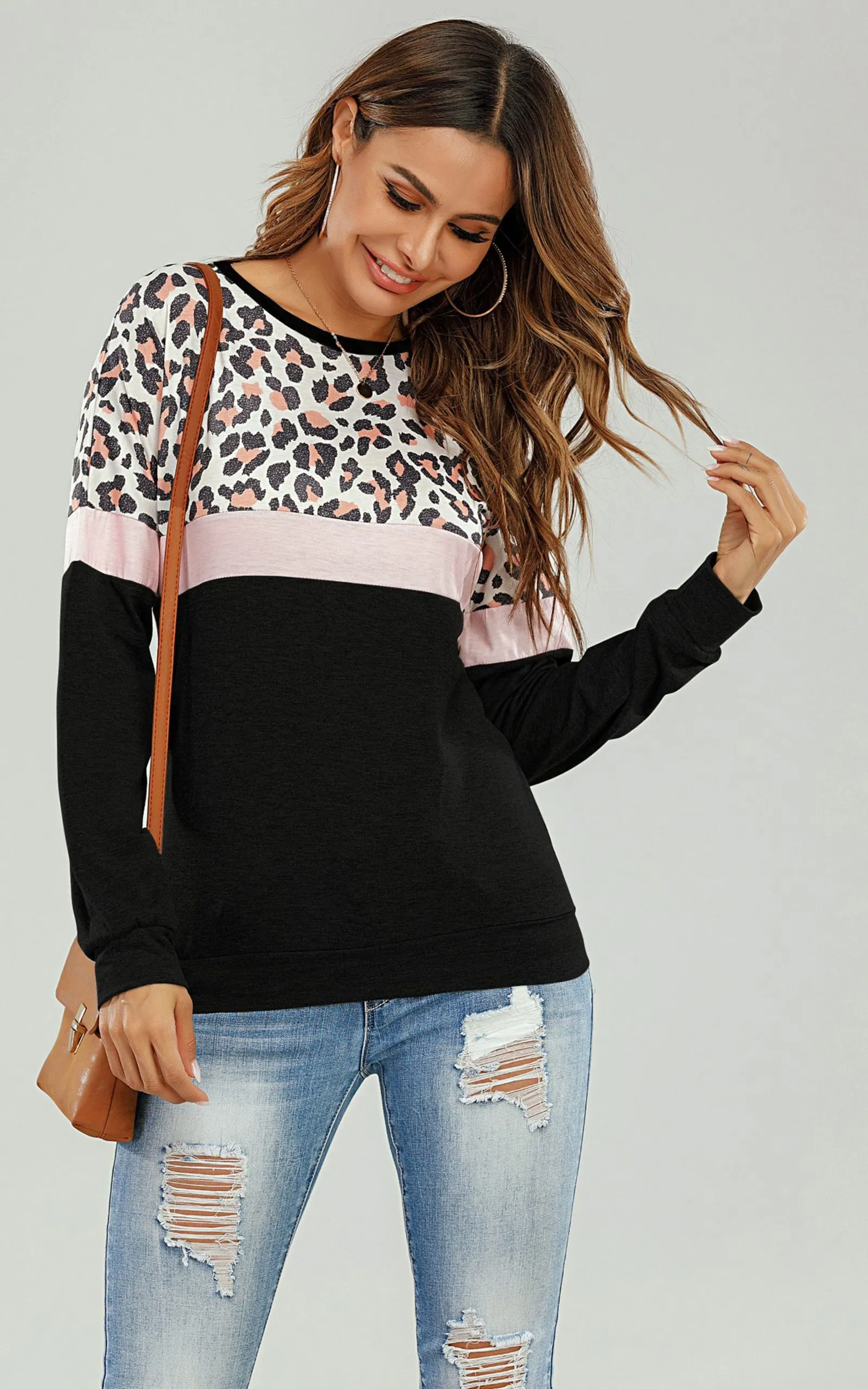 Animal Print With Pink Striped In Black Top
