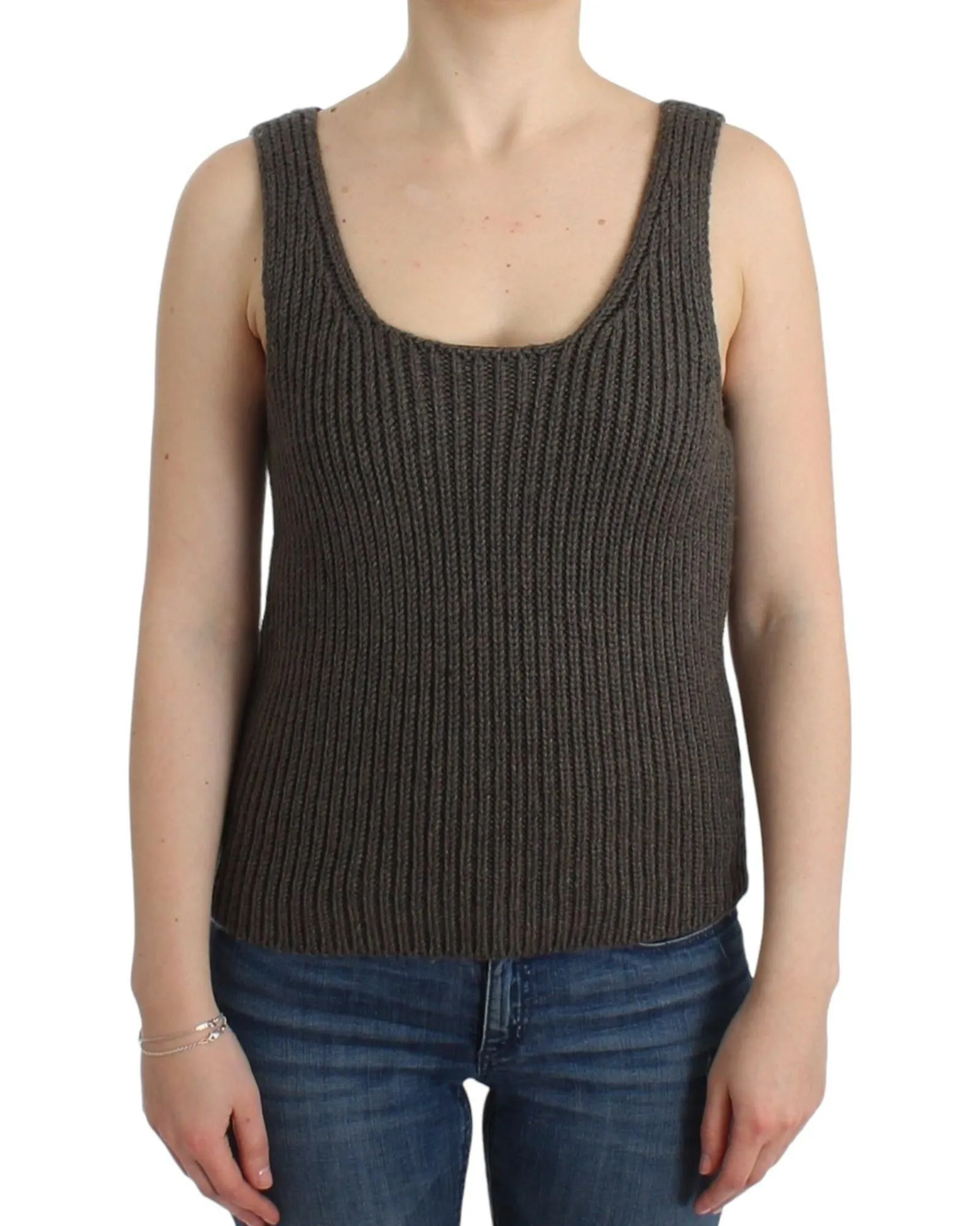 Ribbed Knit Tank Top- Gray T-Shirts