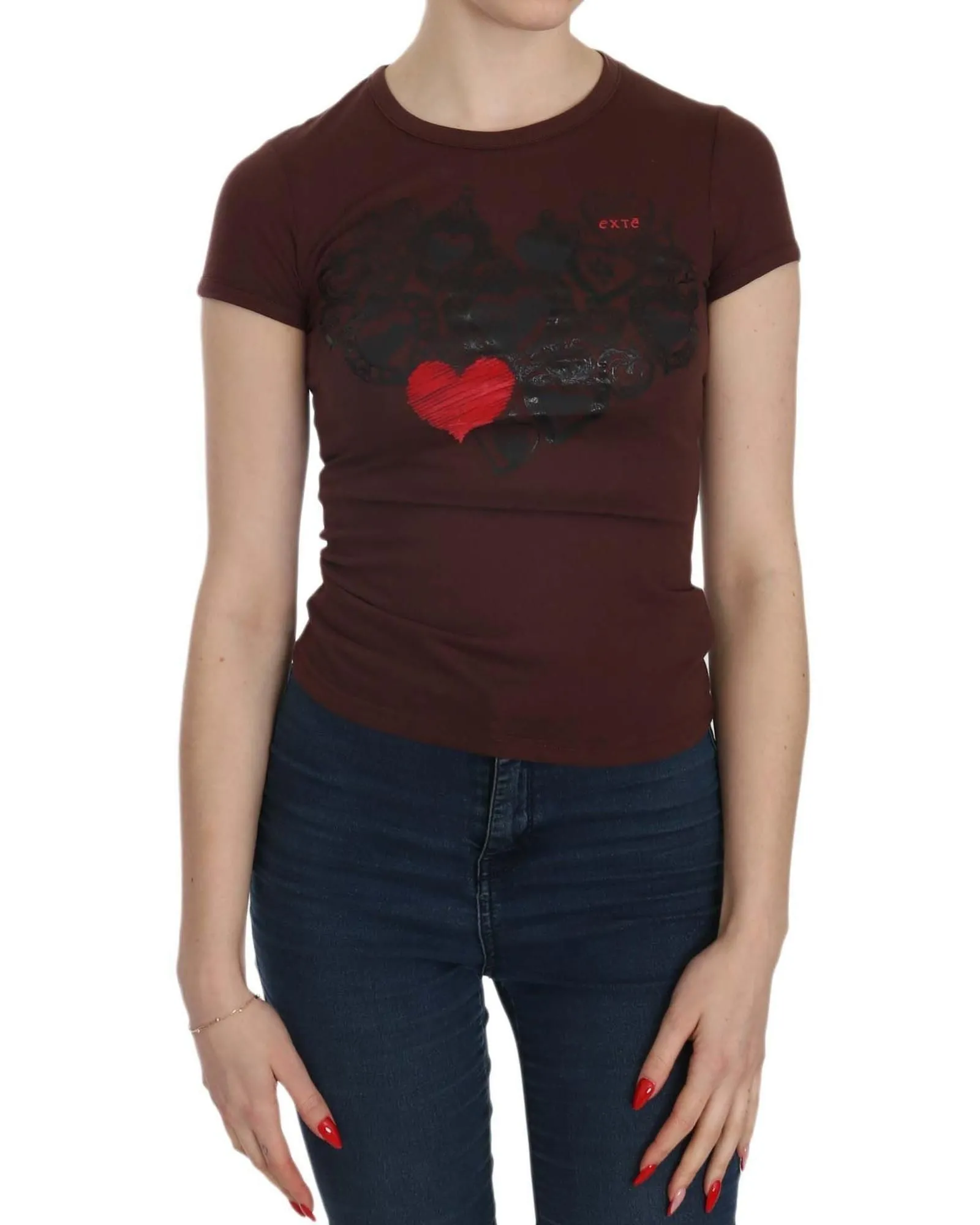 Heart Print Short Sleeve TShirt- Brown T-Shirts