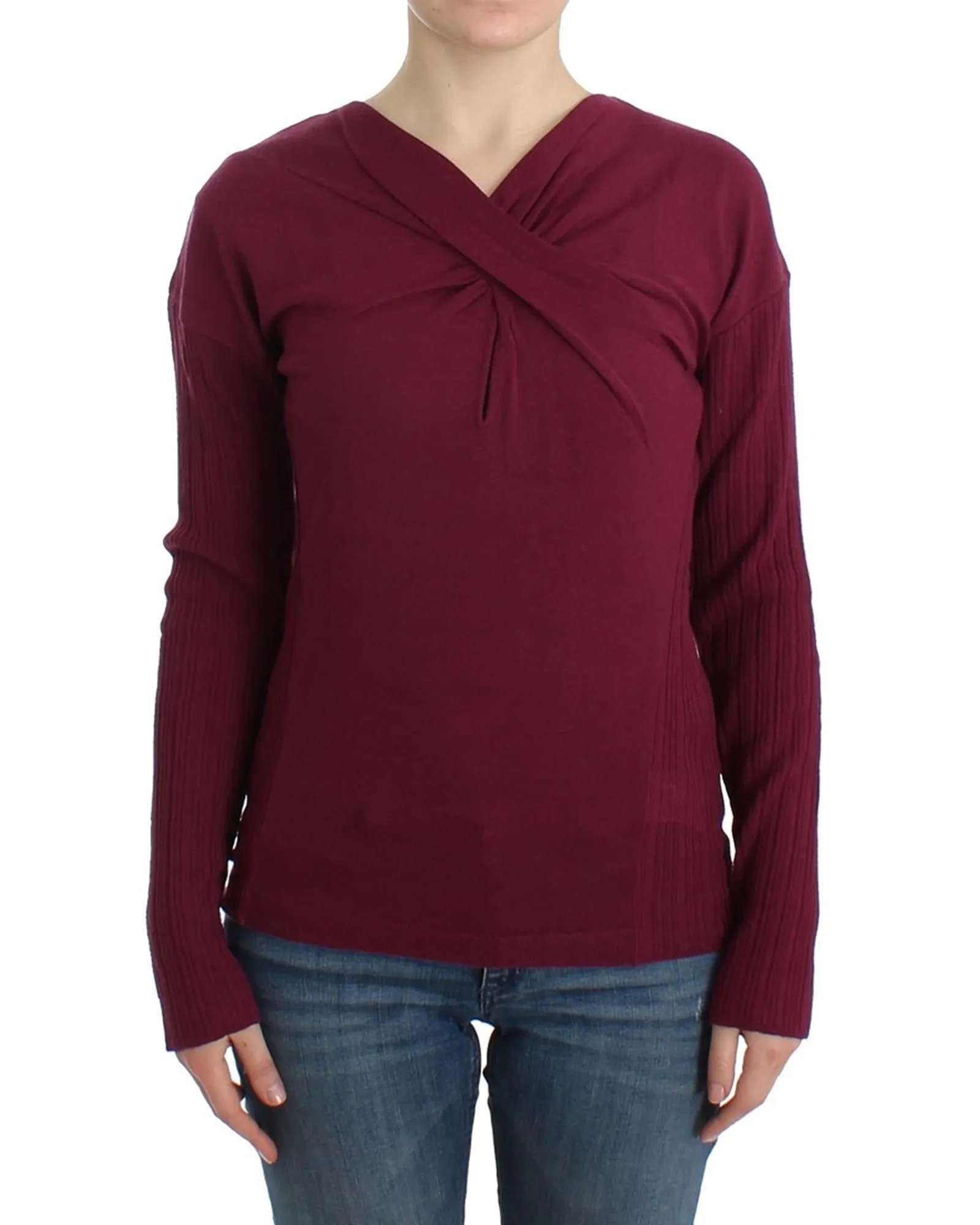 Twisted VNeck Knit Sweater- Purple