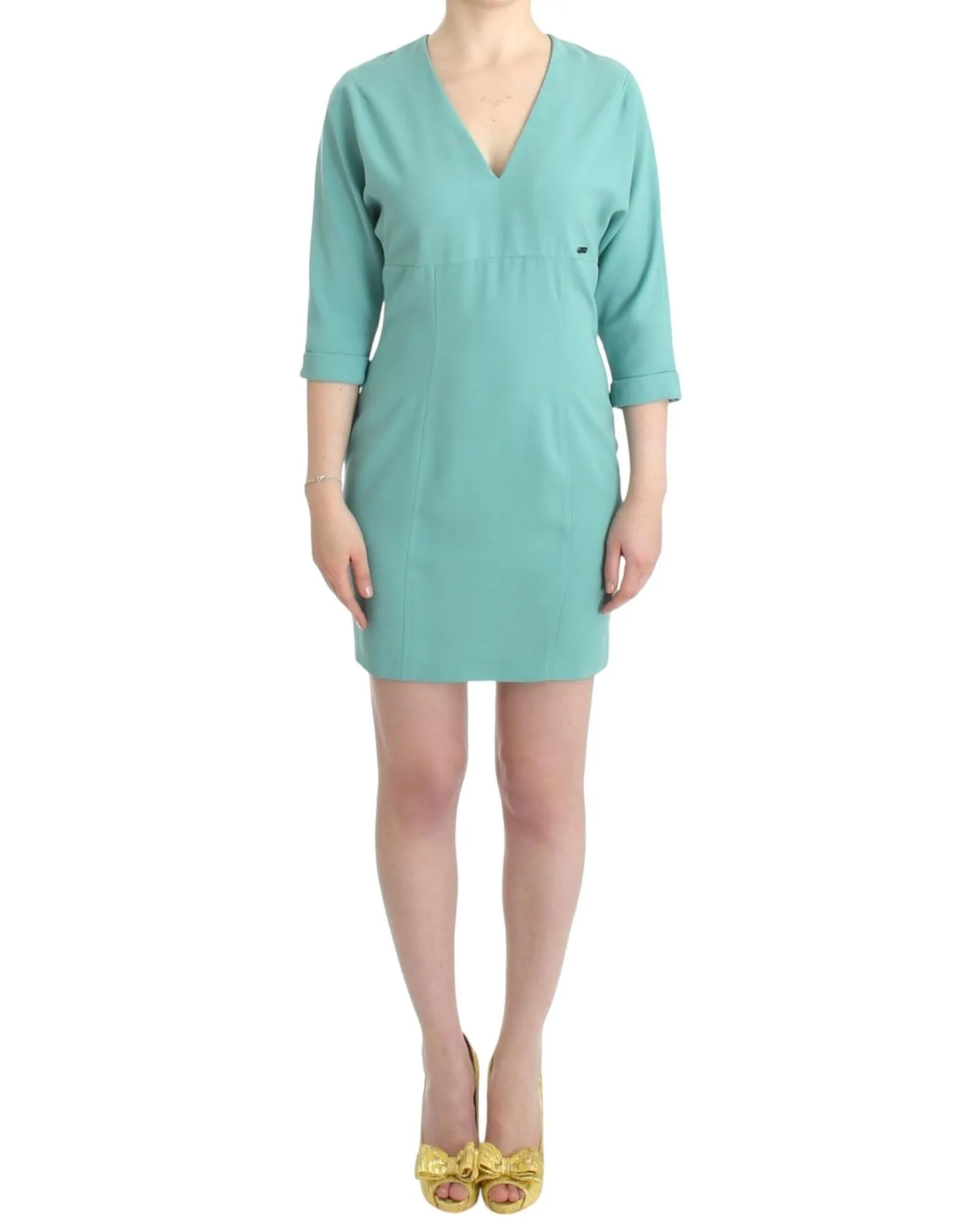 Shift Dress VNeck 34 Sleeves- Green Dresses