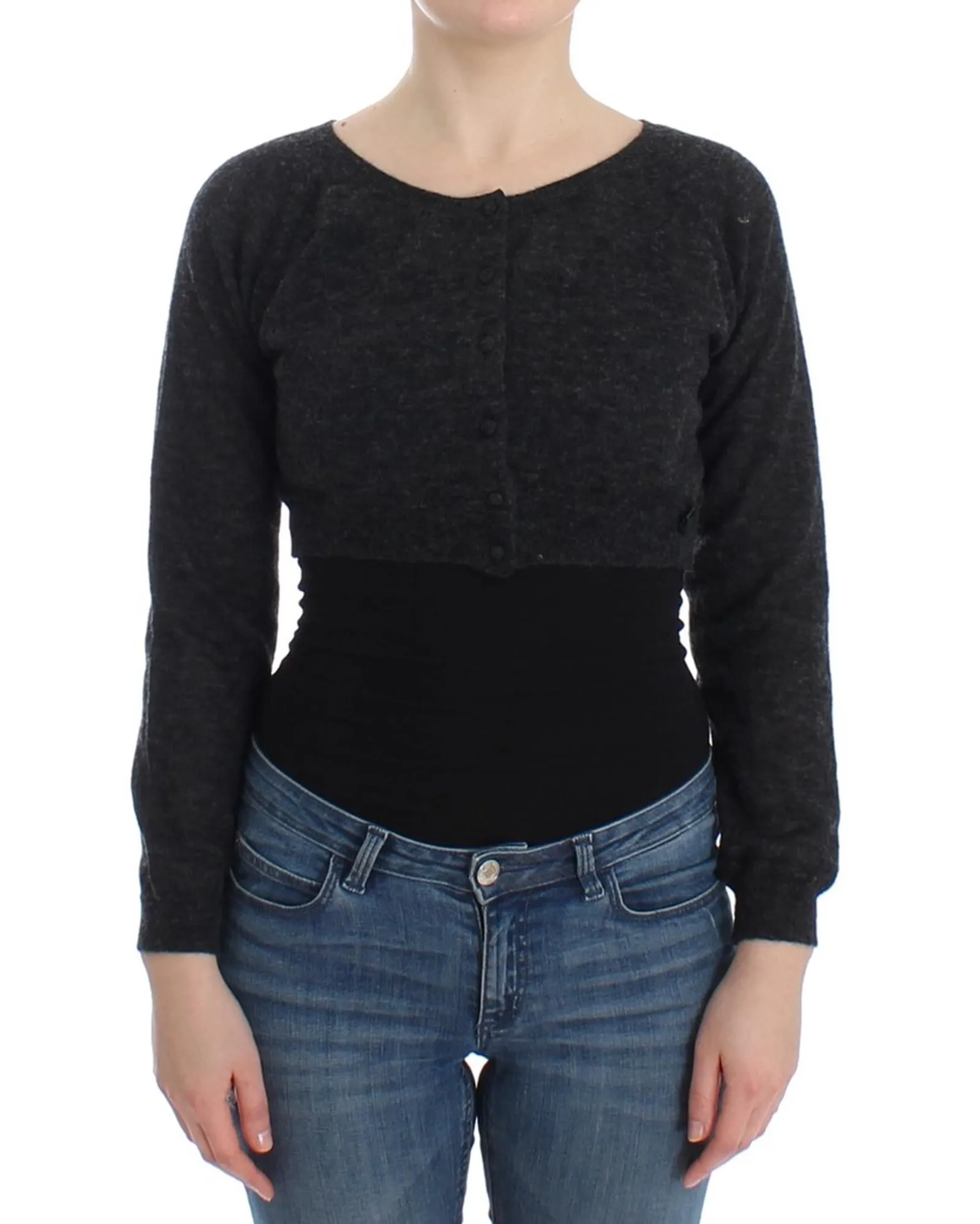 Cropped Cardigan Long Sleeves Knitwear- Gray Sweaters