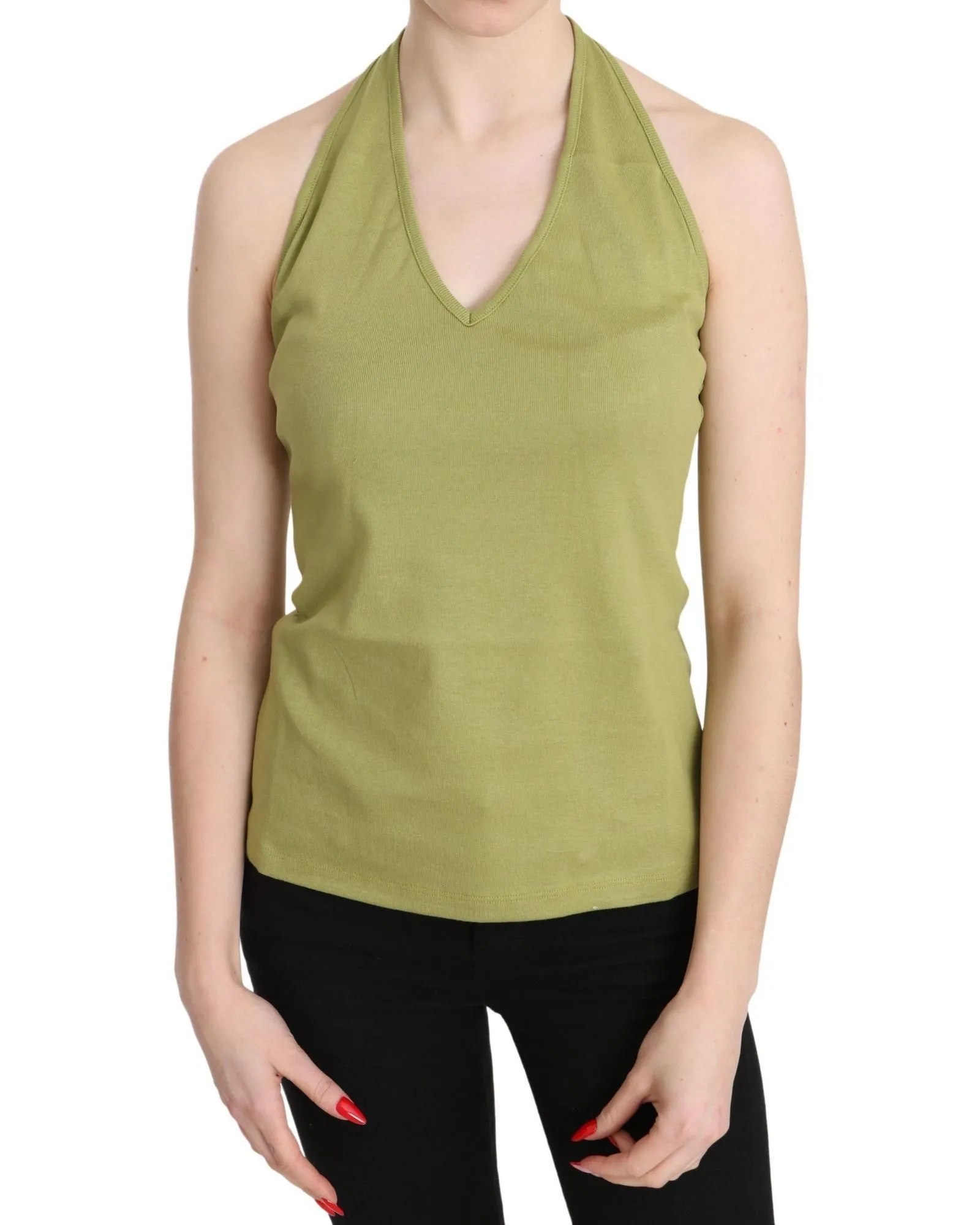 Halter Top Ribbed Knit Sleeveless- Green T-Shirts