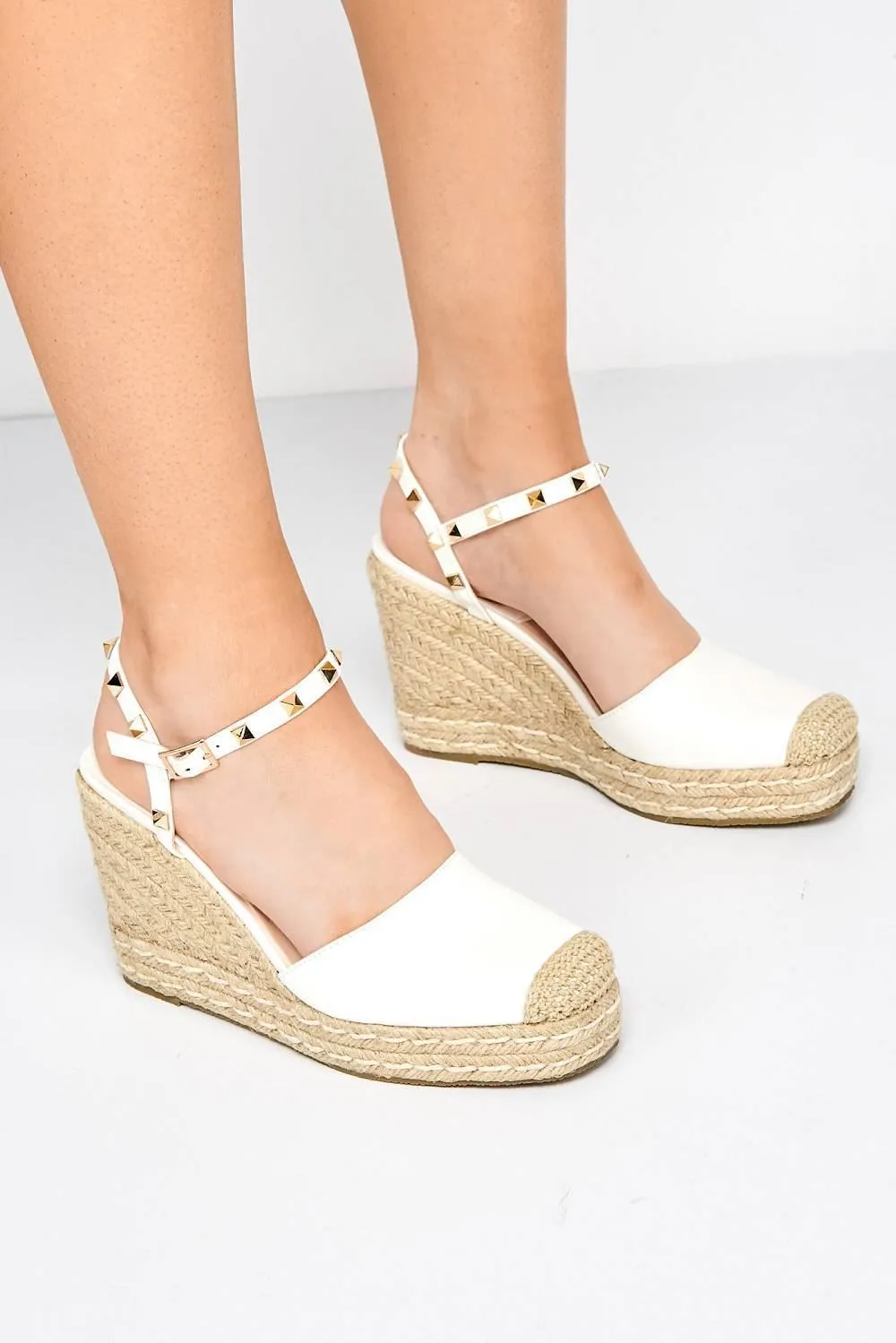 Alala Round Toe Studded Anklestrap Espadrille Wedges