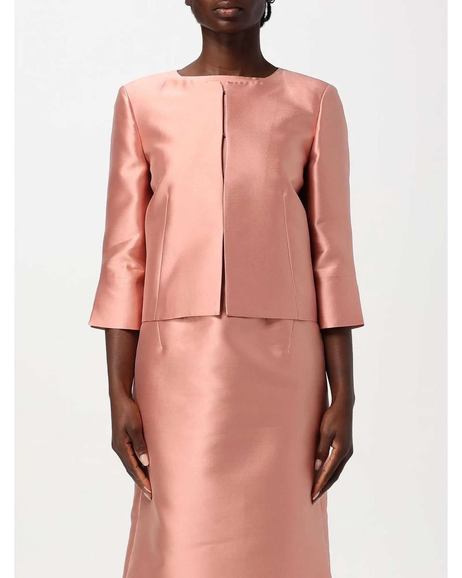 Silk Jacket Three Quarter Sleeves Wo - Pink