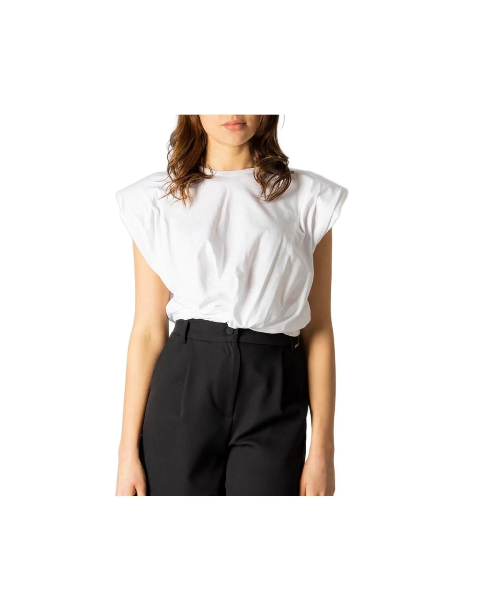 Padded Shoulder Short Sleeve Top- Brown