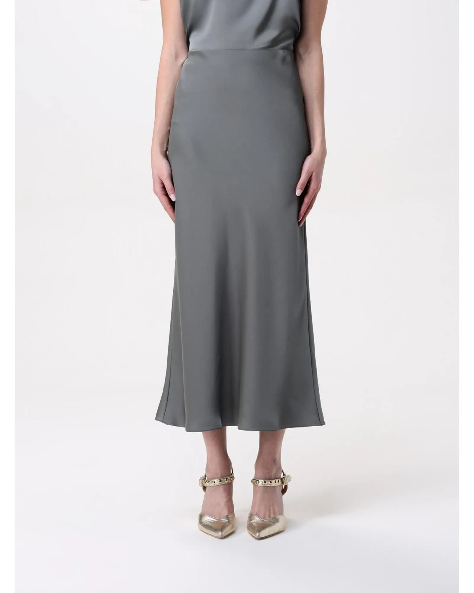 Midi Satin Skirt- Silver