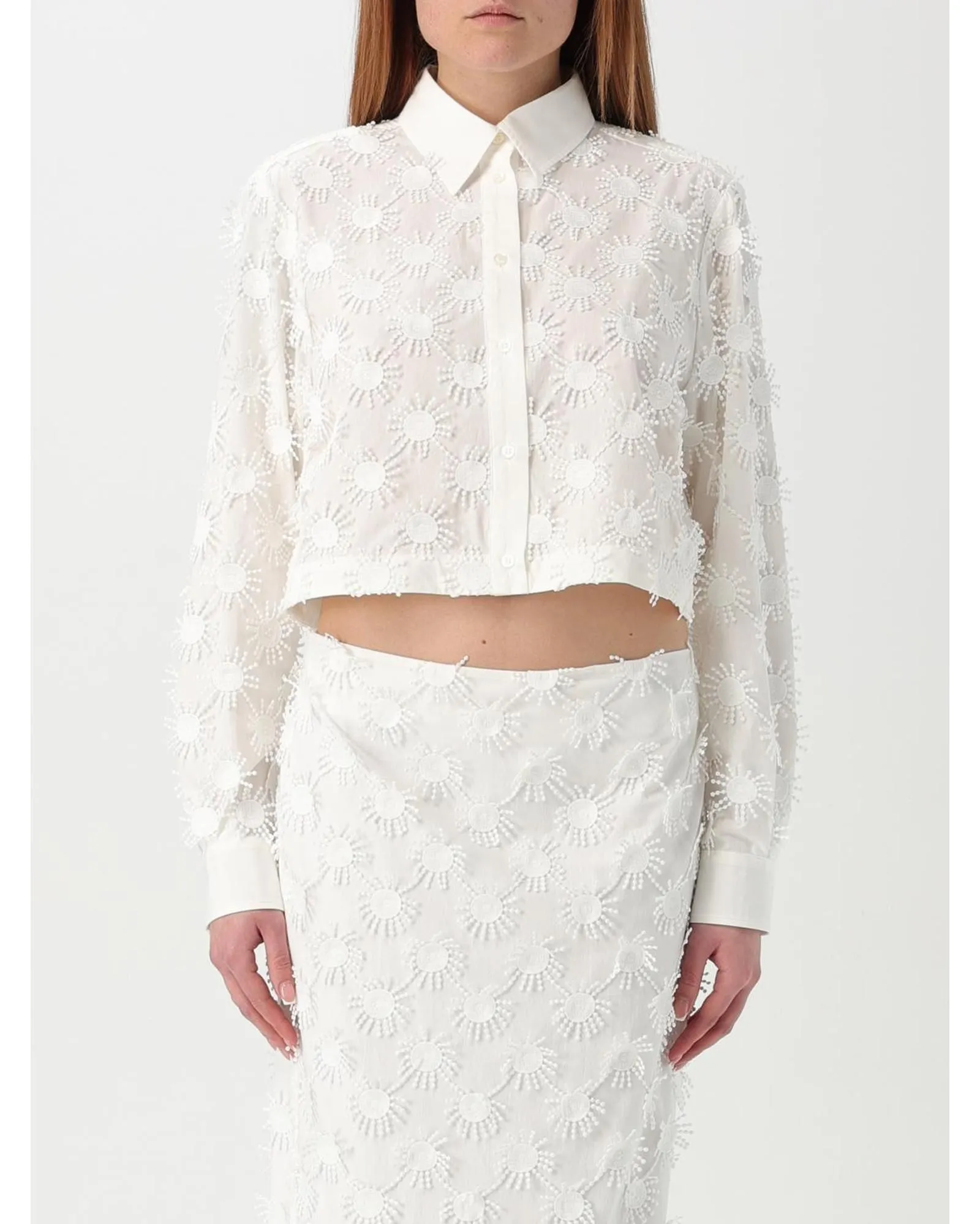 Cropped Embroidered Shirt- White