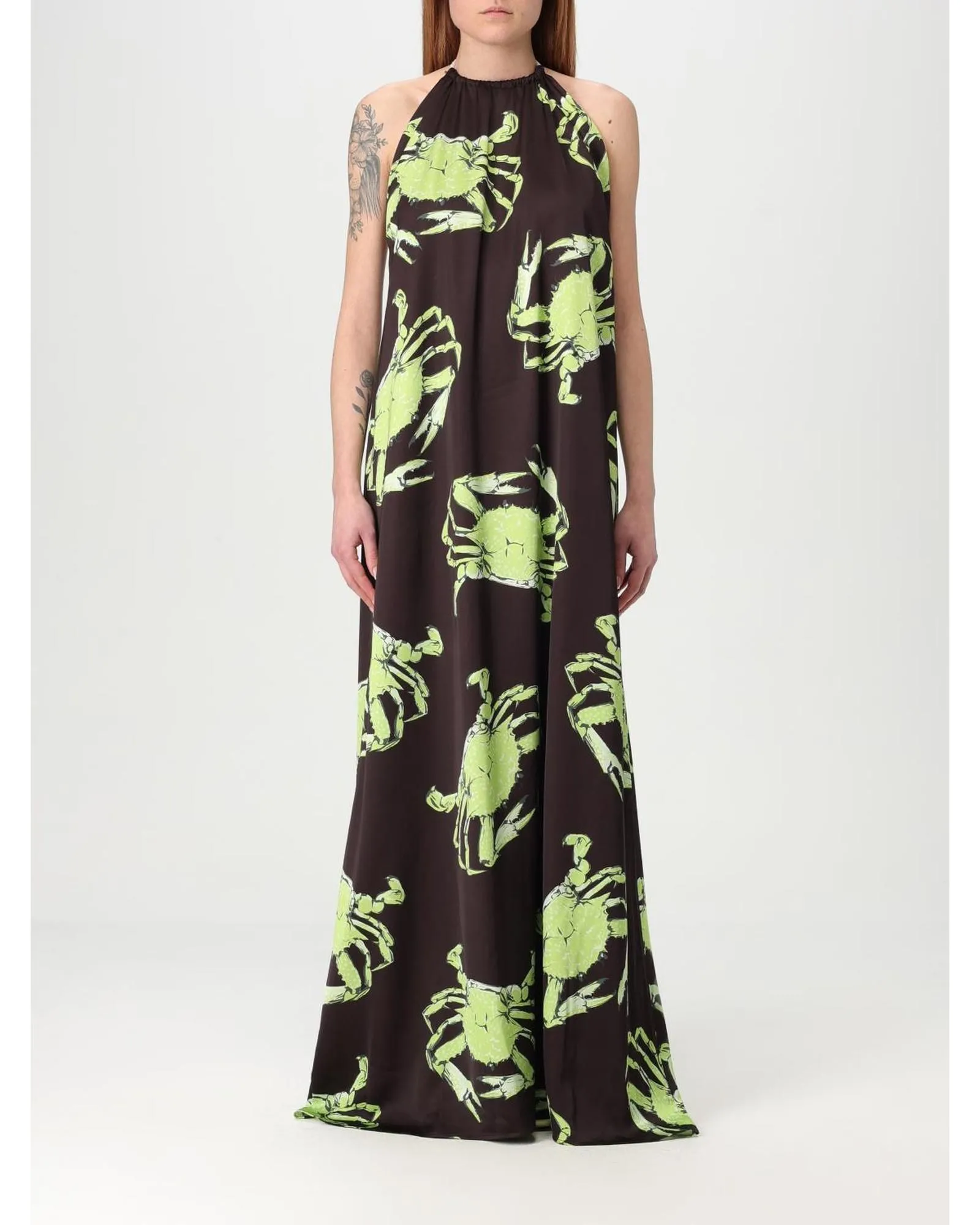 Crab Print Maxi Dress- Brown Dresses