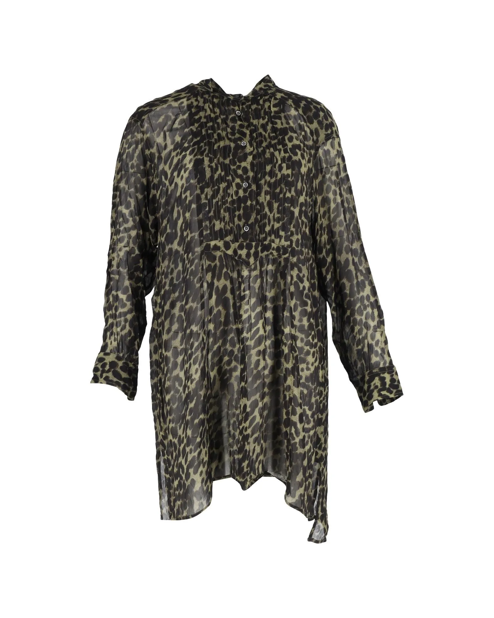 Preloved Leopard Print Sheer Blouse Wo - Green Print Dress Shirts