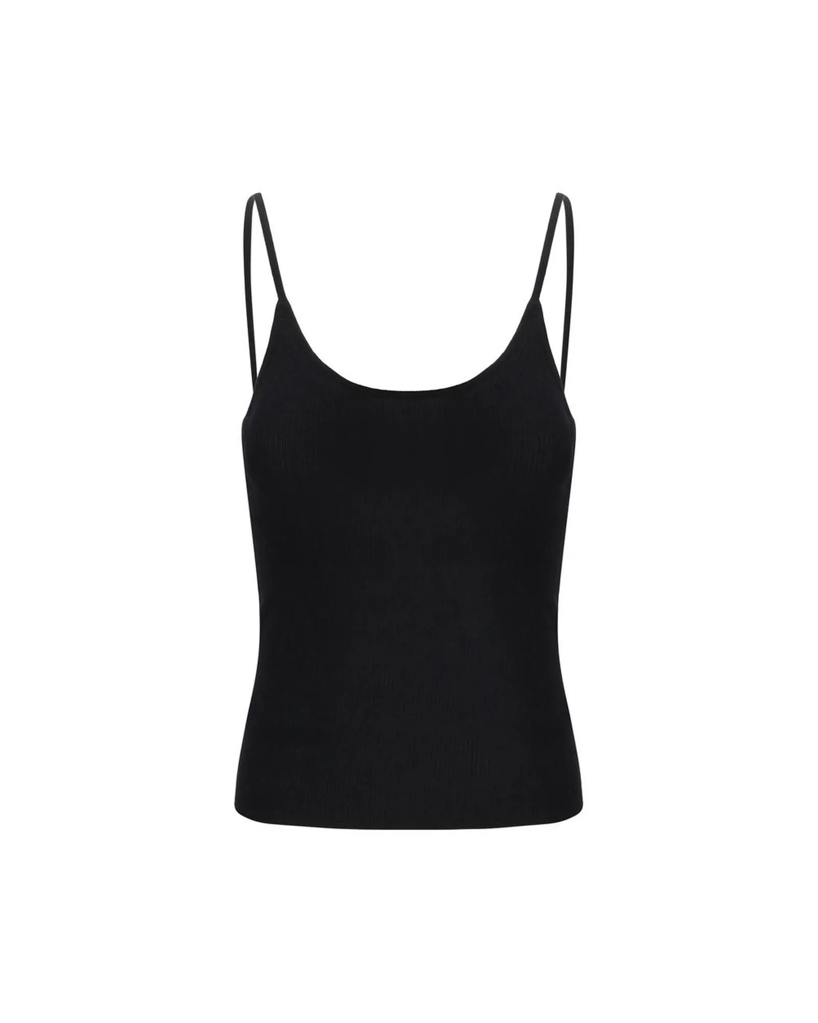 Ribbed Camisole Scoop Neck Sleeveless Top- Black Clothing