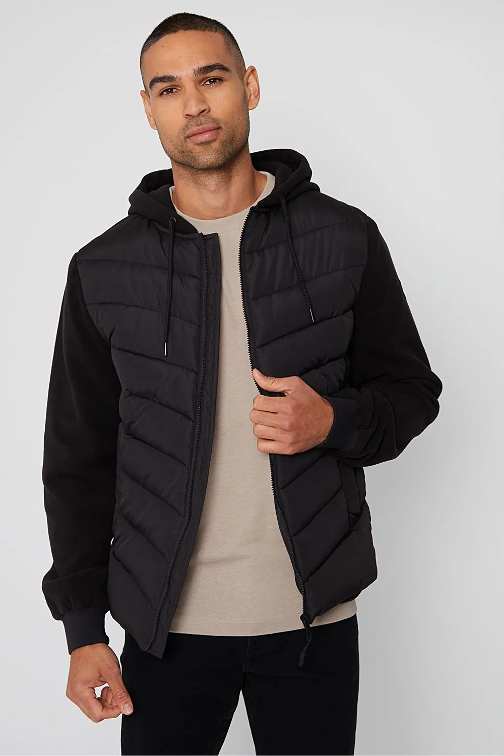 'Annapolis' Padded Contrast Sleeve Hooded Jacket