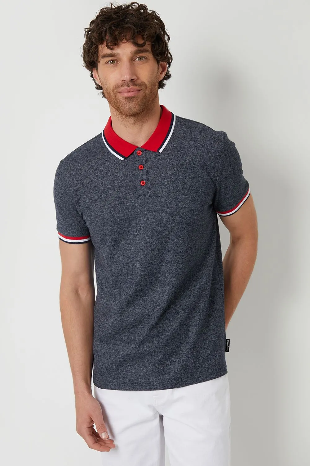 'Wallis' Contrast Collar Cotton Jersey Polo Shirt