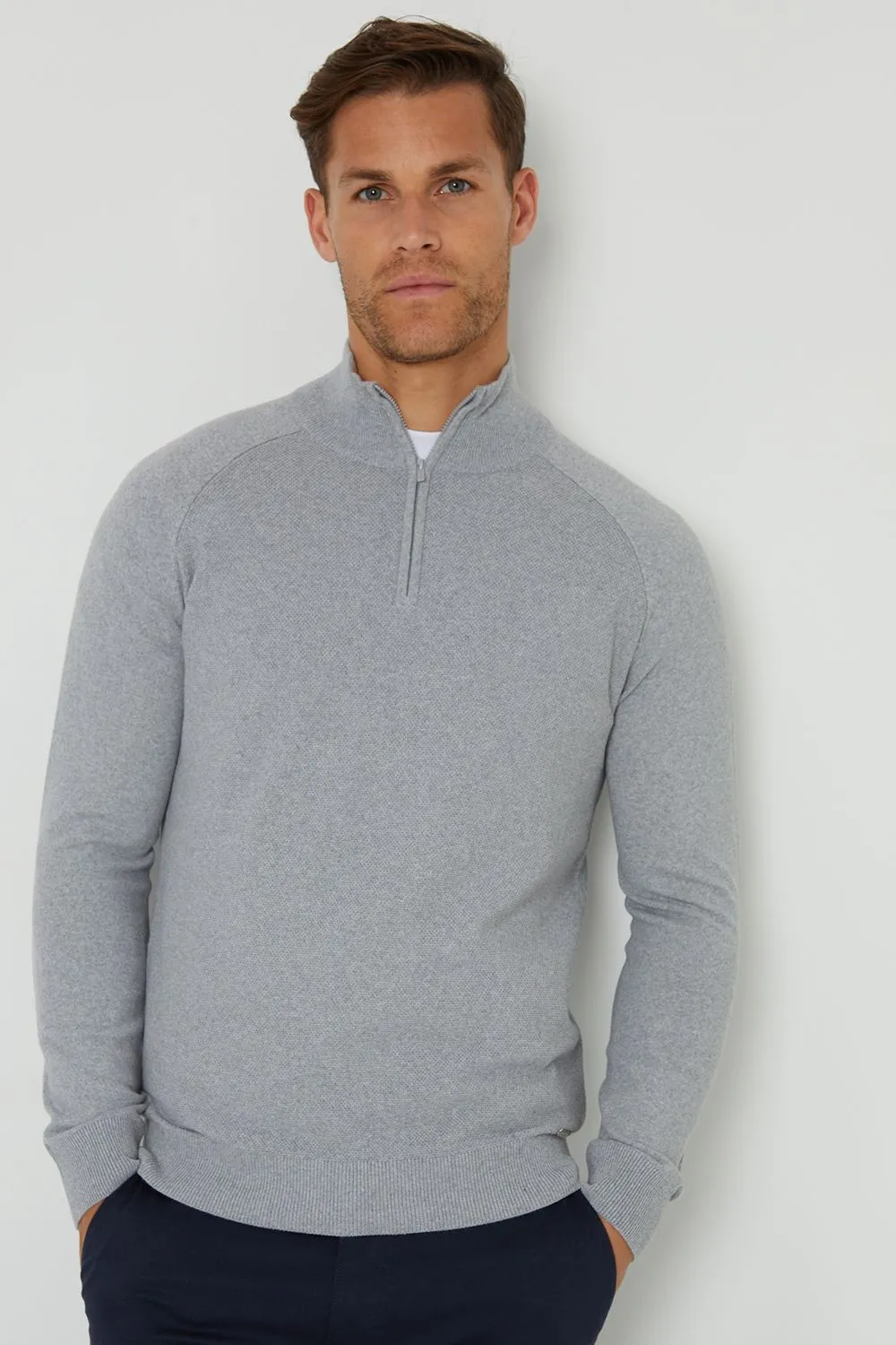 Textured Knit Quarter Zip Jumper