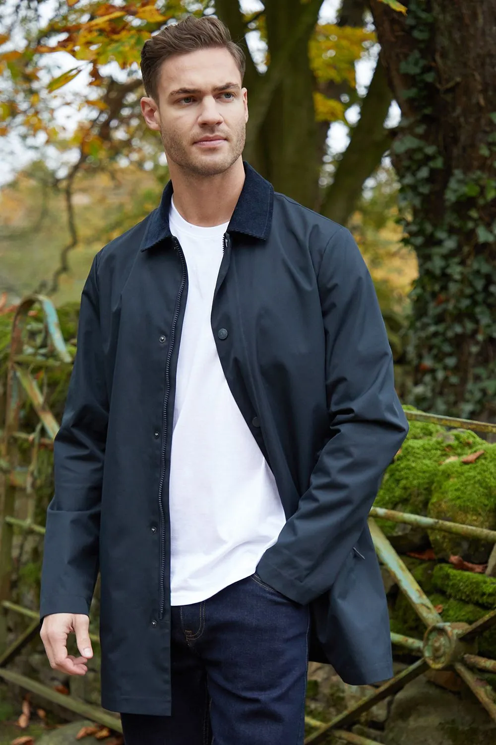 Showerproof Longline Corduroy Collar Mac