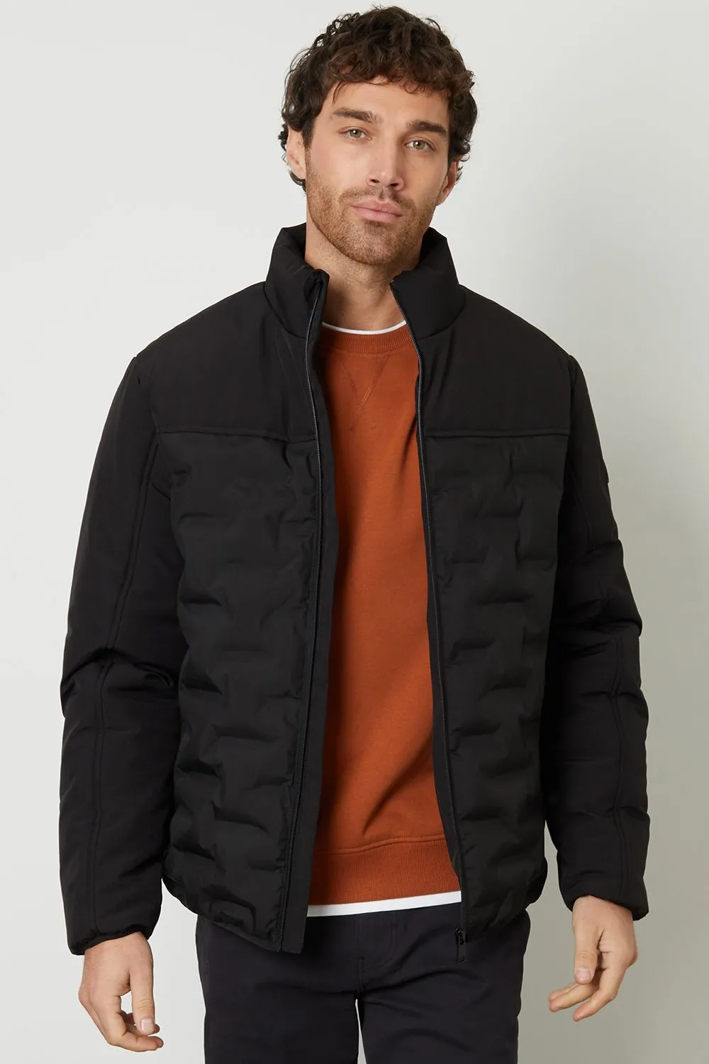 Quilted Panel Funnel Neck Jacket