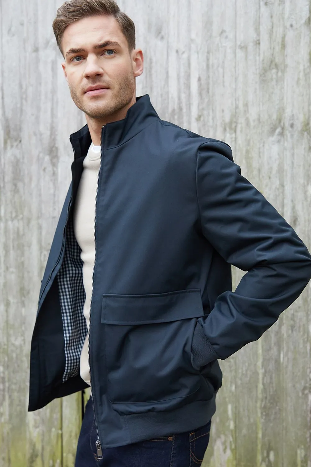 Patch Pocket Funnel Neck Harrington Style Jacket