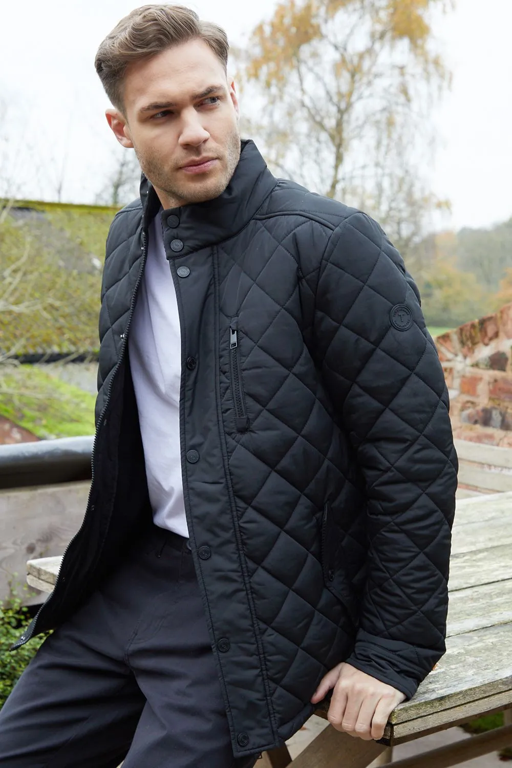 Funnel Neck Diamond Quilted Jacket