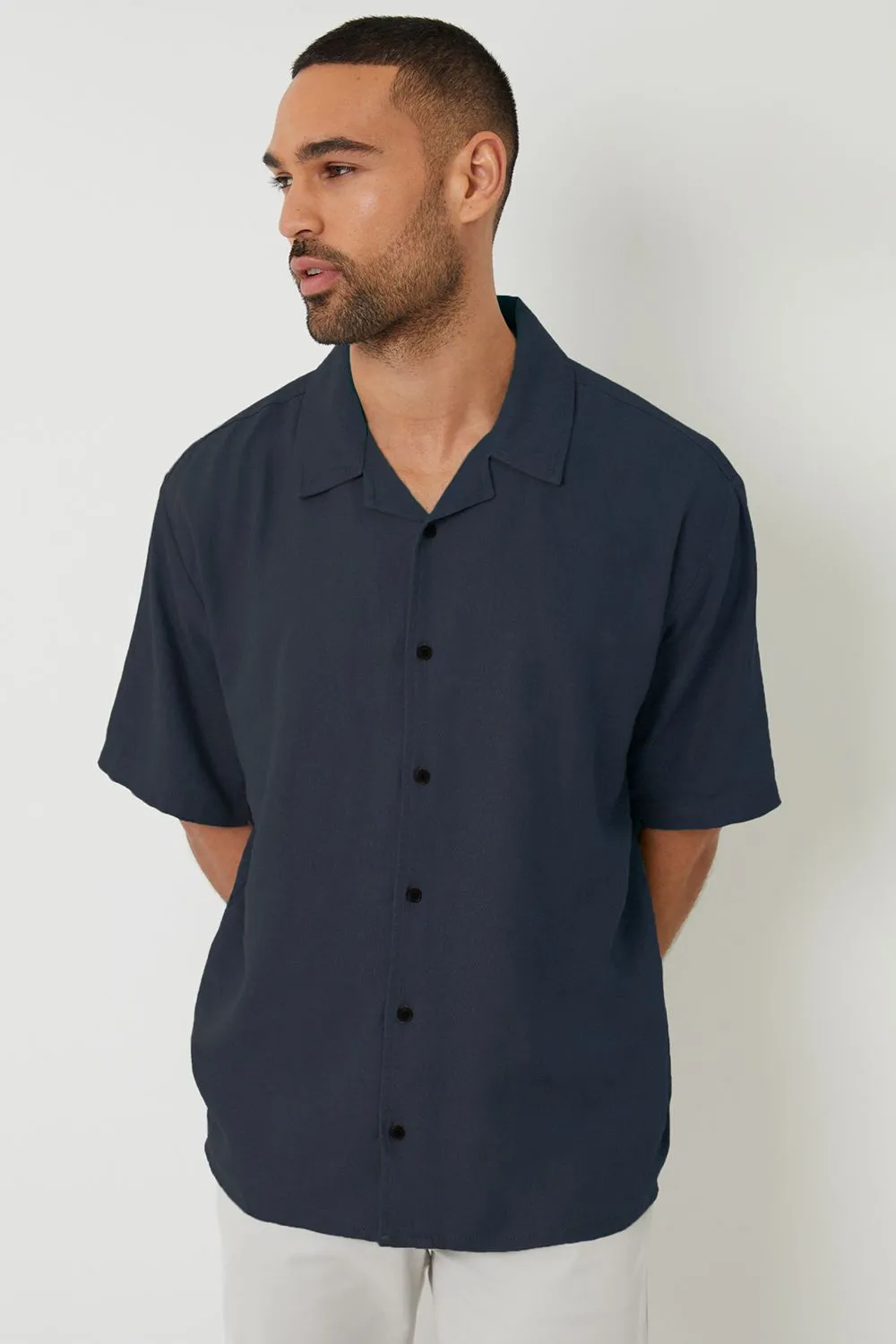 'Kylian' Linen Blend Revere Collar Short Sleeve Shirt