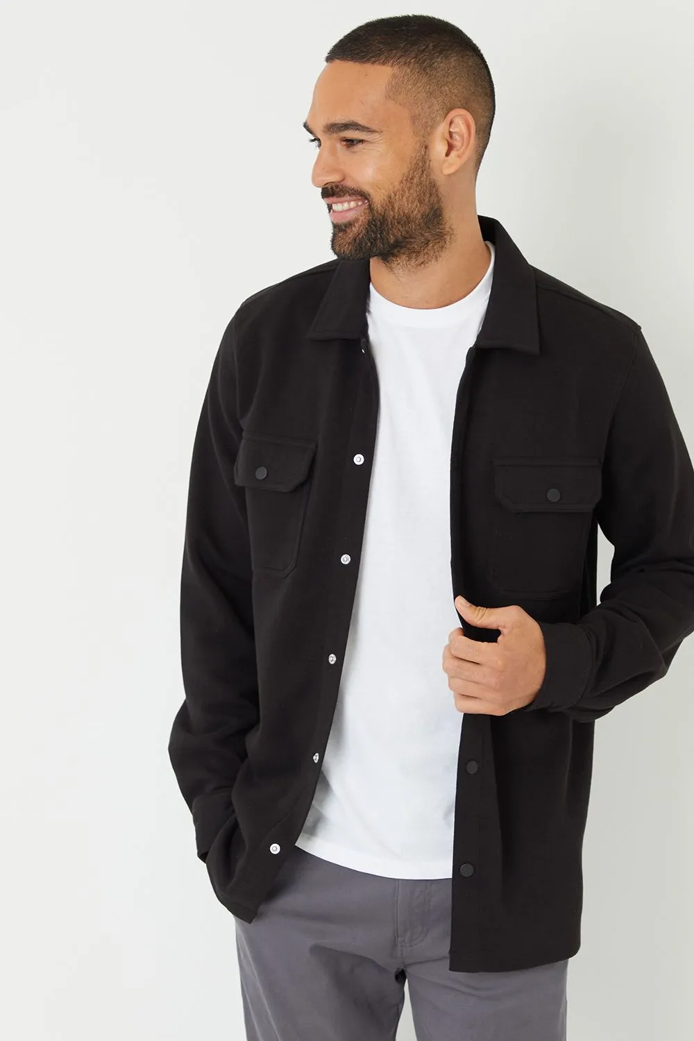 Cotton Blend Popper Fastening Pique Shacket