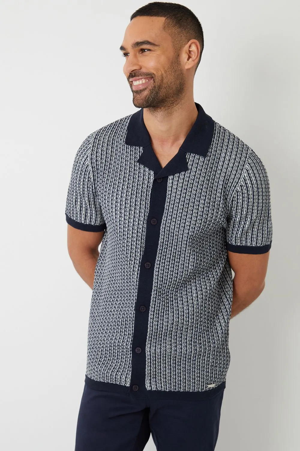 Textured Stripe Revere Collar Knitted Shirt