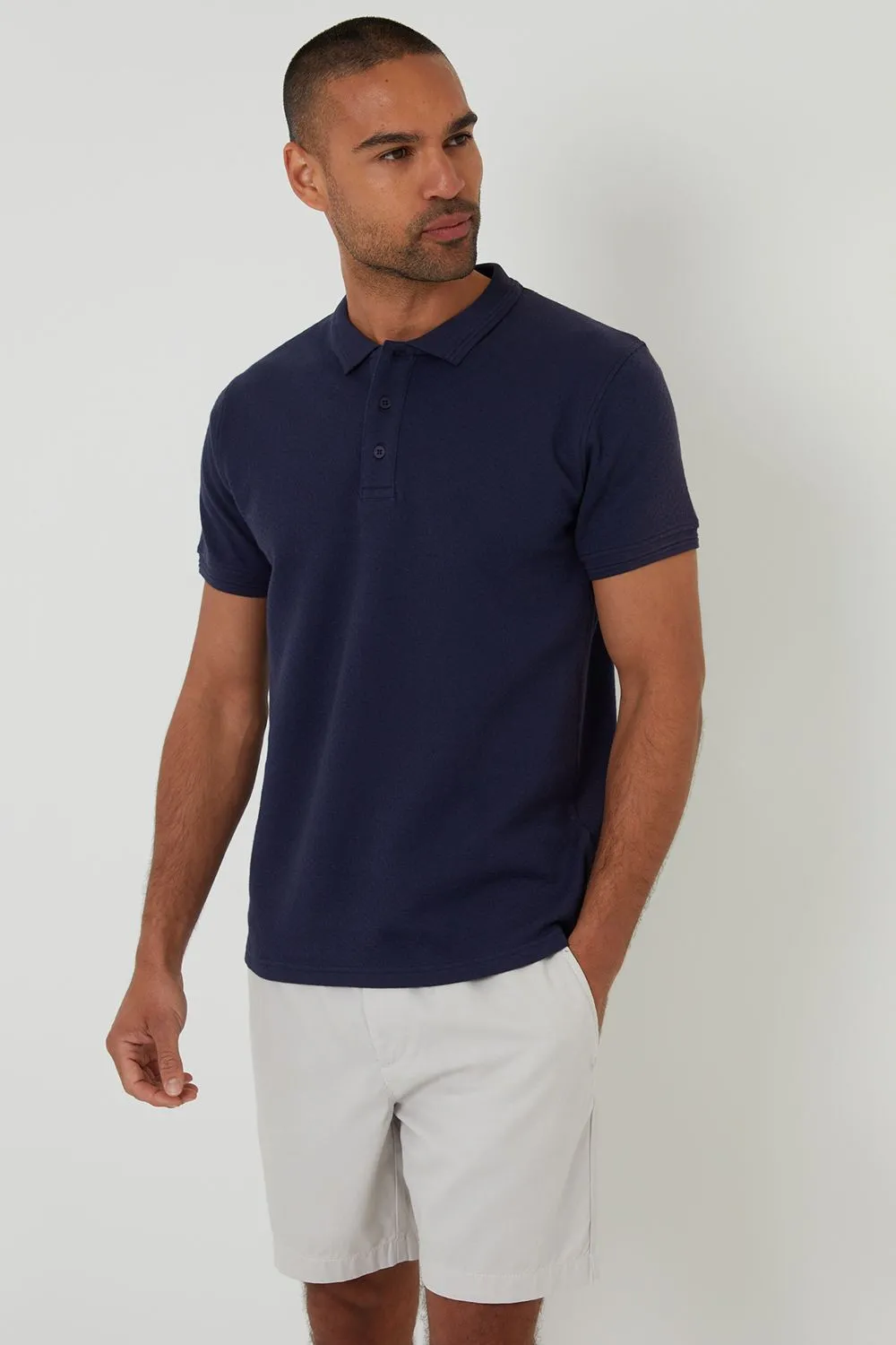 Textured Cotton Short Sleeve Polo Shirt