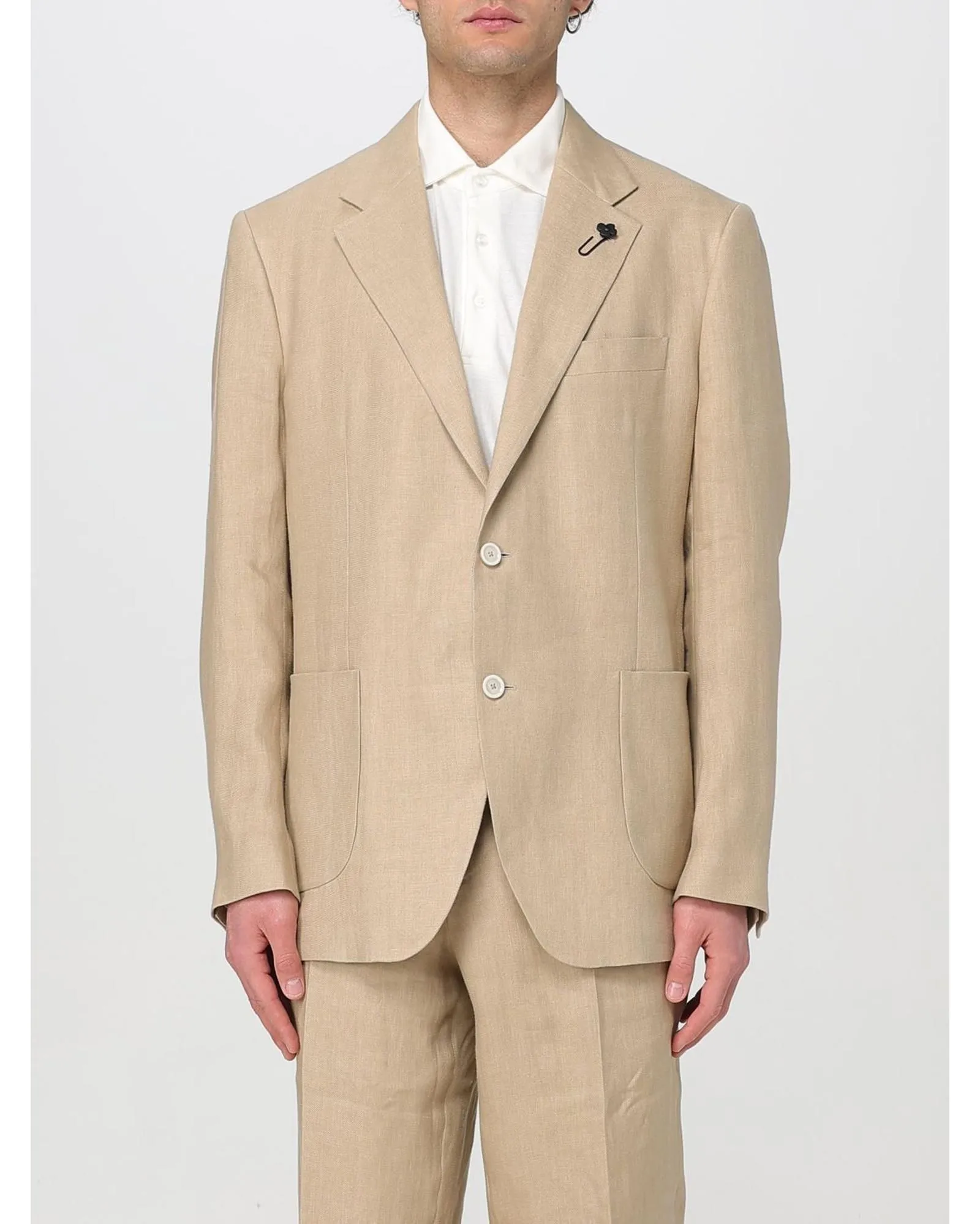 Linen Blazer Patch Pockets Classic Fit - Brown