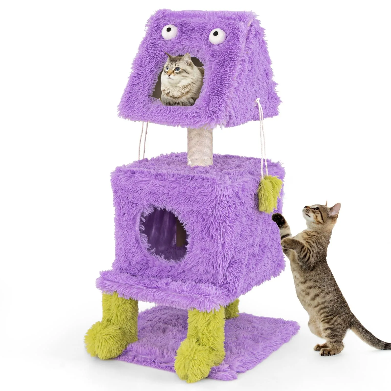 111cm Cat Tree Cute Monster-Themed Cat Tower w/ 2 Private Condos