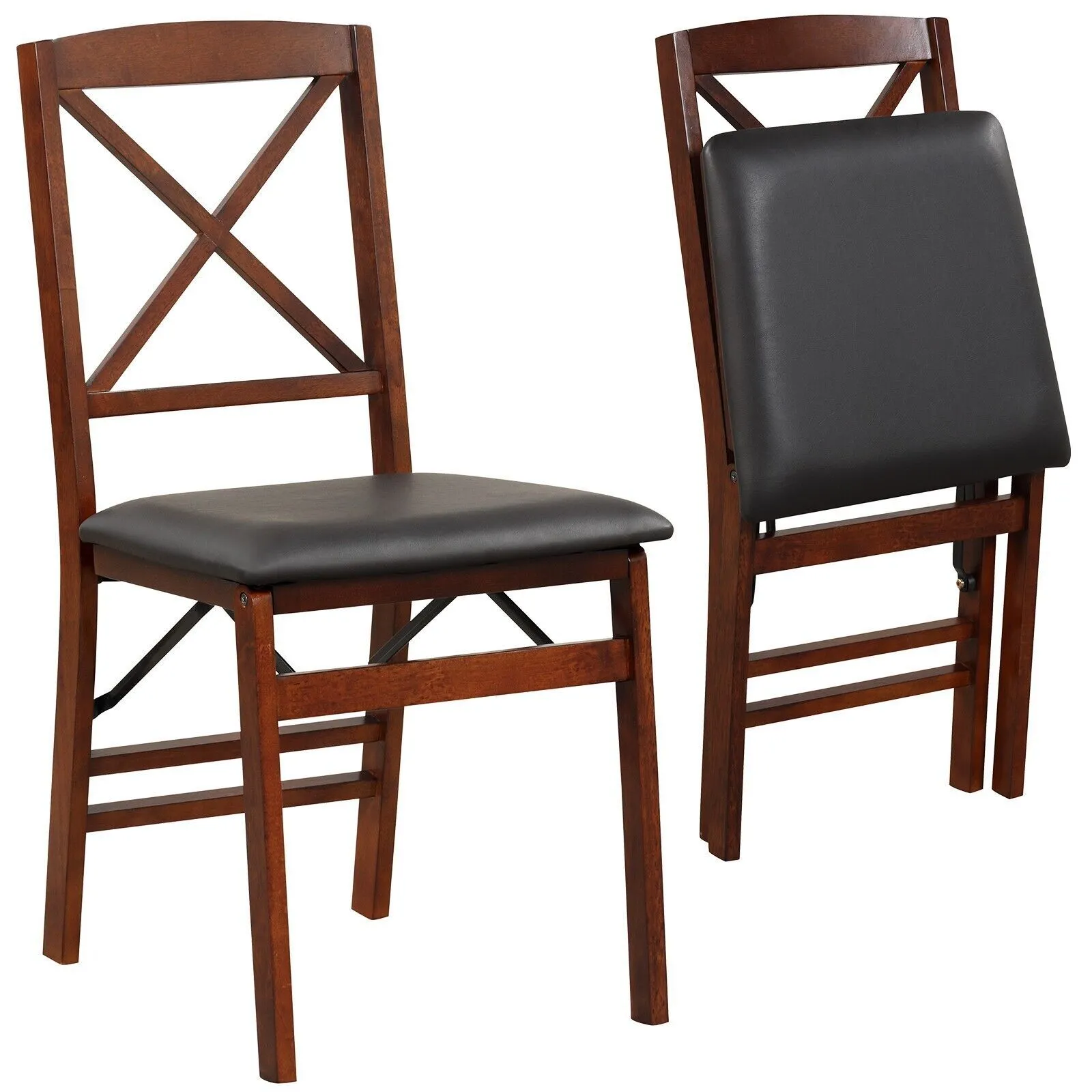 Set of 2 Folding Dining Chair Upholstered High Back Dining Seat