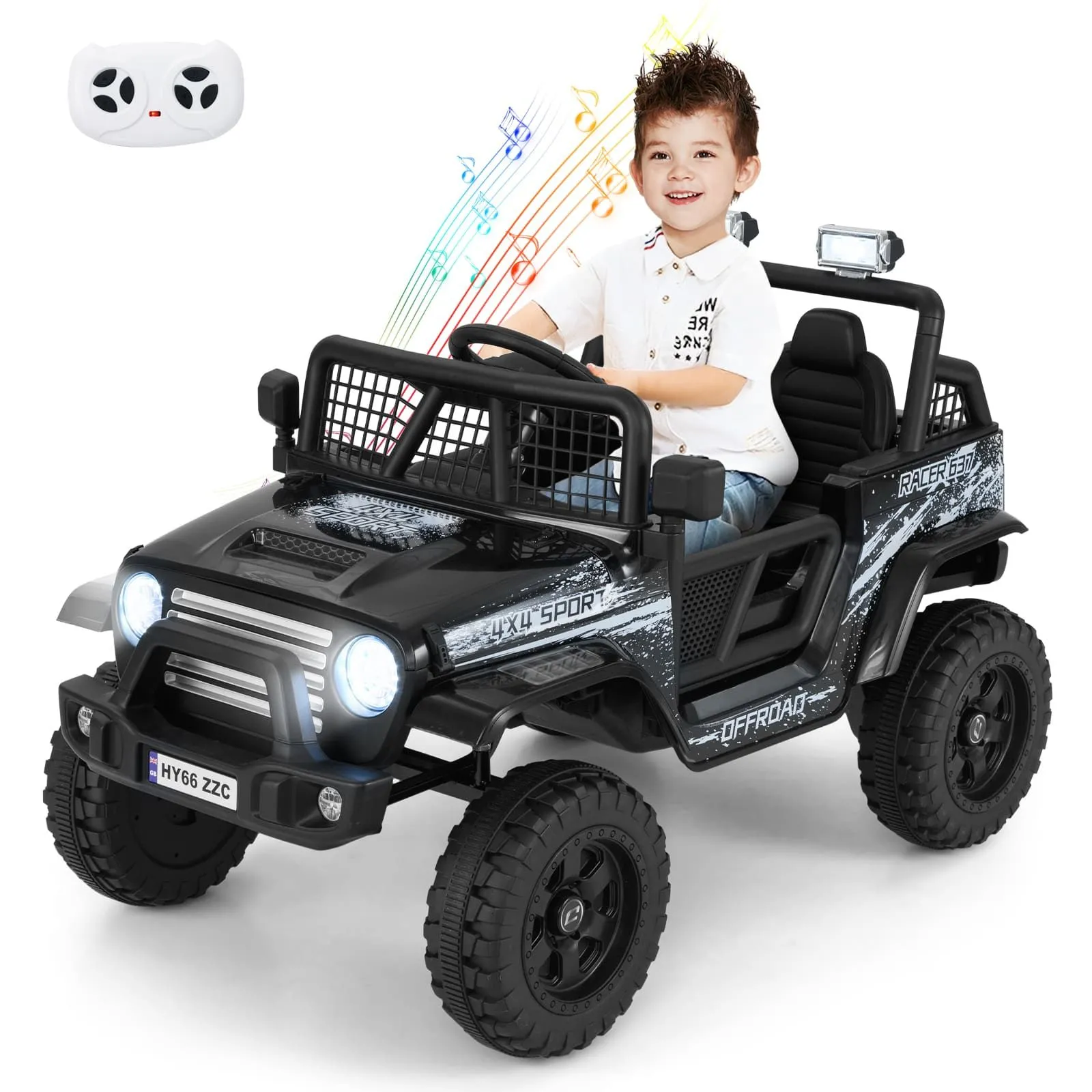 12V Ride On Truck Car Battery Powered Electric Toy Vehicle-Black