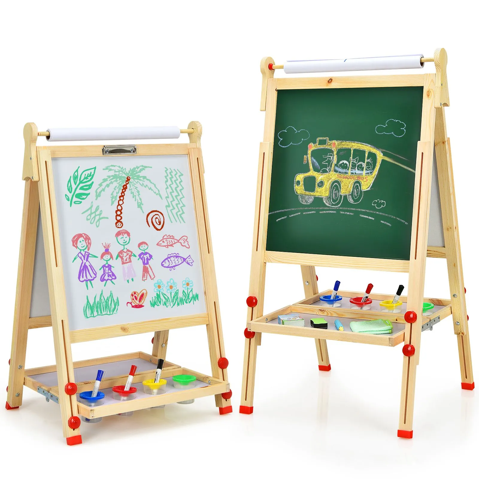 3-in-1 Easel Double-Sided Whiteboard Chalkboard With Paper Roll & Tray
