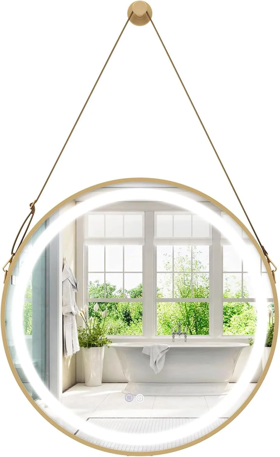 60 x 60 CM Bathroom Wall Mirror With Hanging Strap 3 Colors LED Light