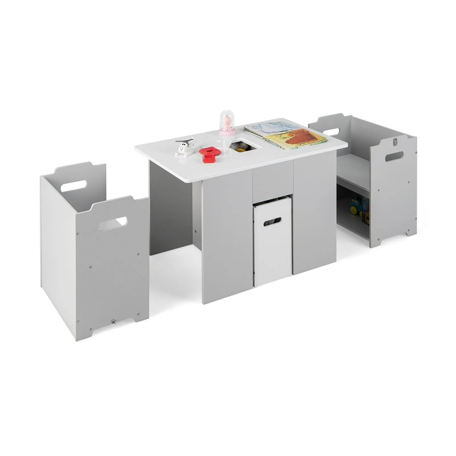 Kids Table And 2 Chairs Set Multipurpose Kids Furniture Set With Storage