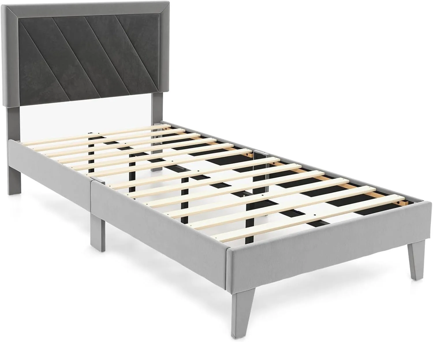 Single Upholstered Bed Frame Platform Bed With Velvet High Headboard