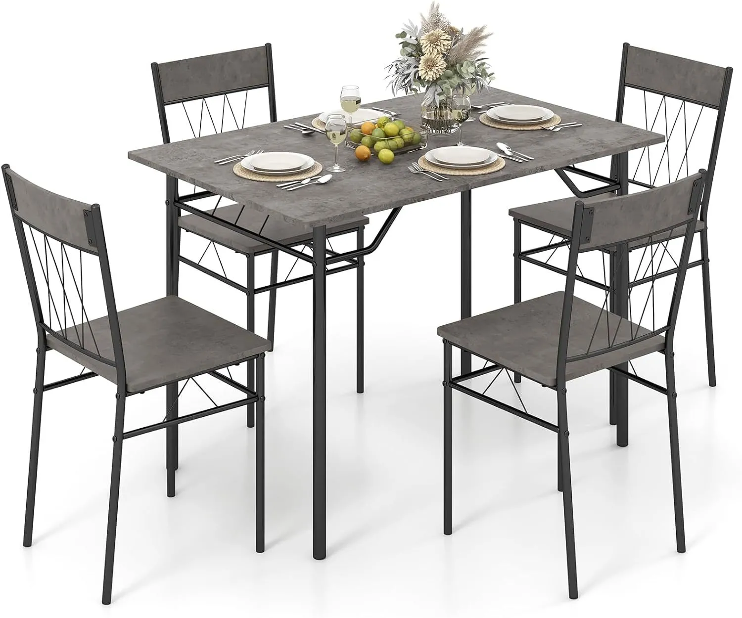 5PCS Dining Set for 4 Kitchen Table & 4 Chairs Space-Saving Metal Frame