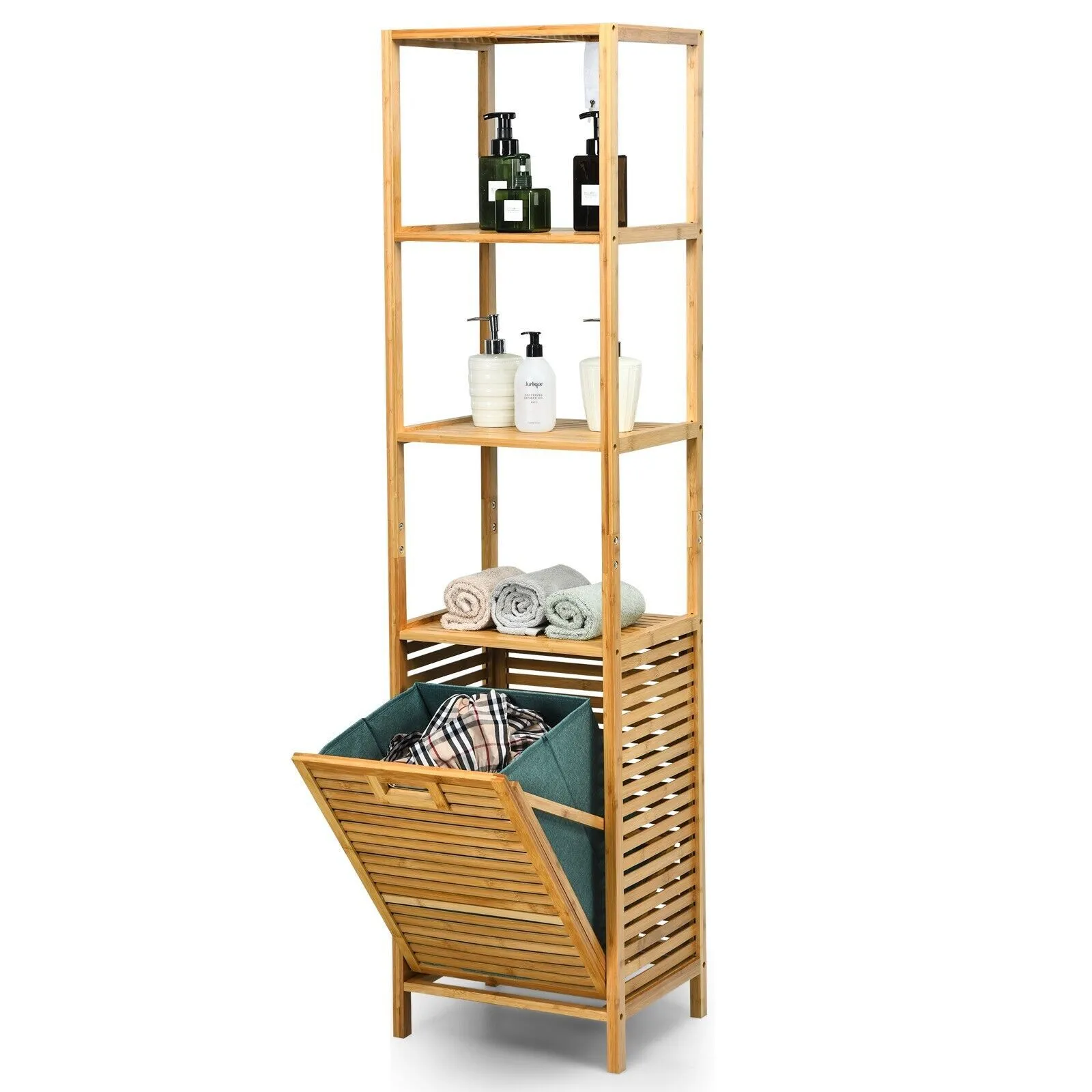 Laundry Hamper Tilt-out Bathroom Organizer With 3-Tier Storage Shelves