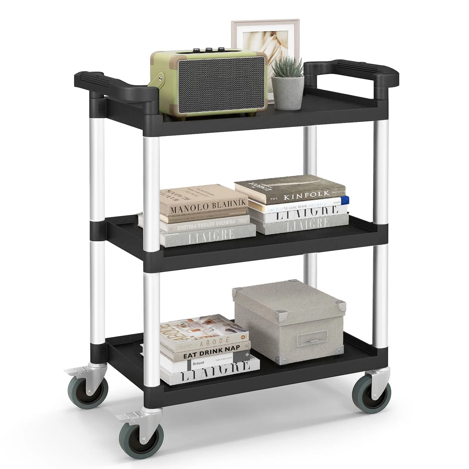 3-Tier Tool Trolley Cart 150KG Capacity 2 Handles & Lockable Wheels