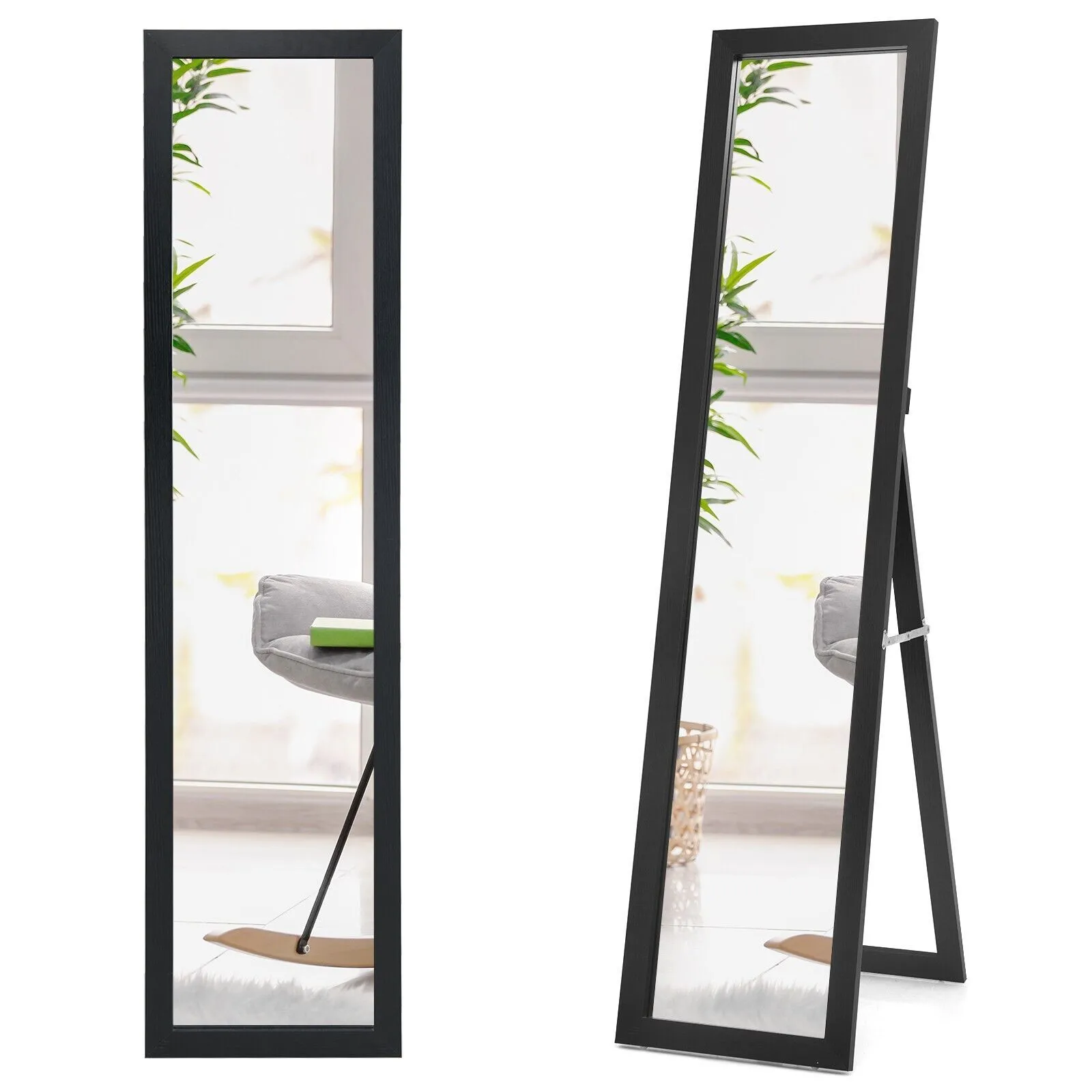 2 in 1 Full Length Body Mirror Free Standing Dressing Mirror Wall Mounted