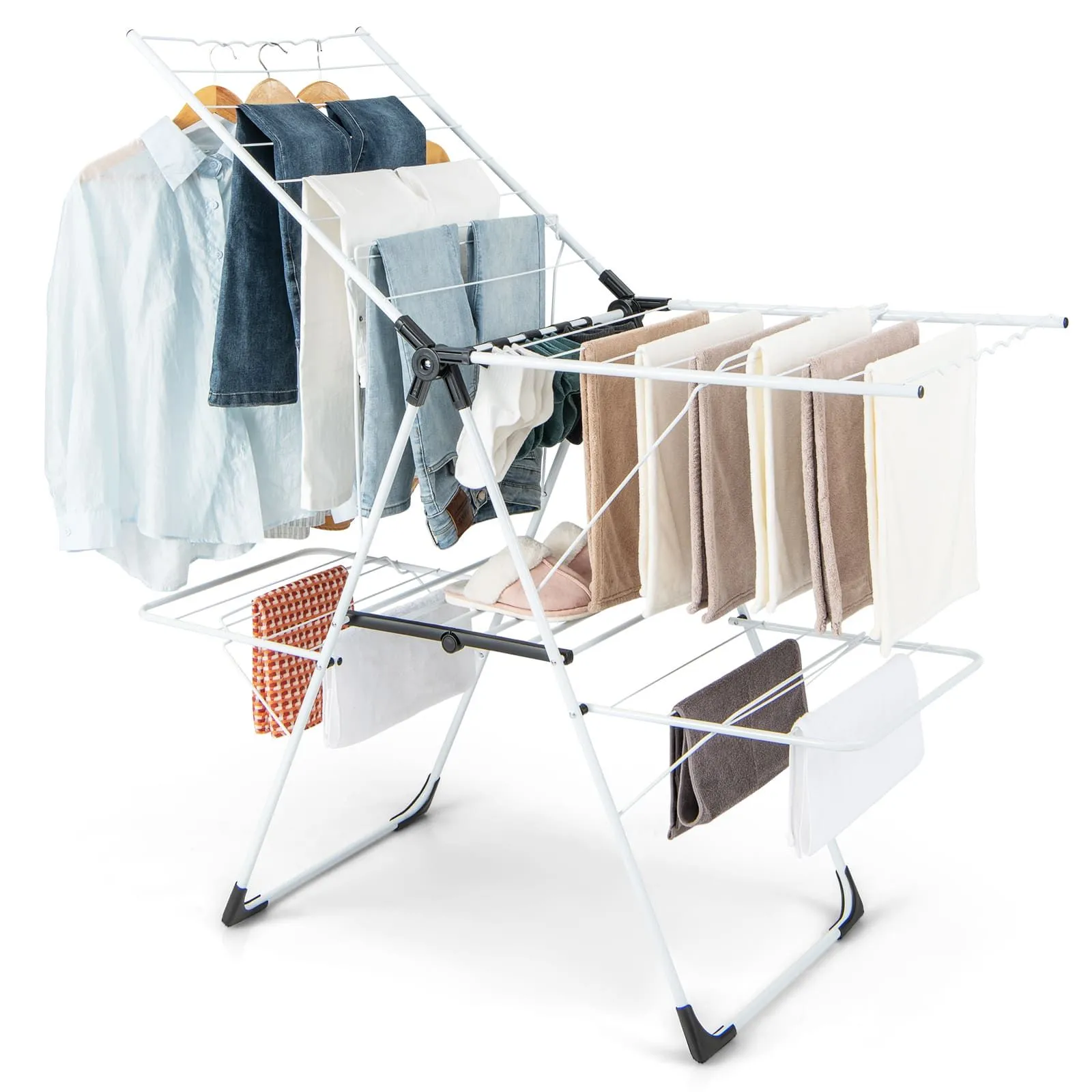 Folding Clothes Drying Rack 2-level Adjustable Laundry Drying Rack