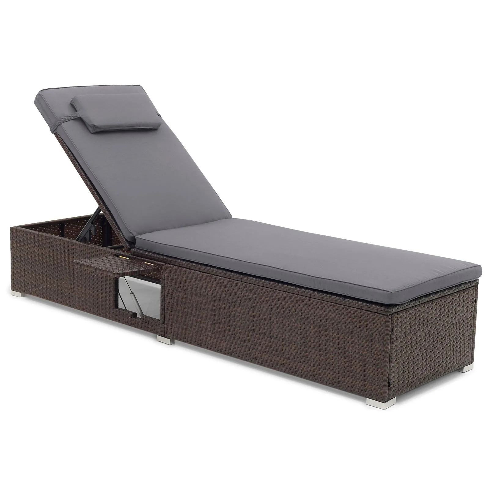 PE Rattan Chaise Lounge Patio Sun Lounger Outdoor Chair 6-level Backrest