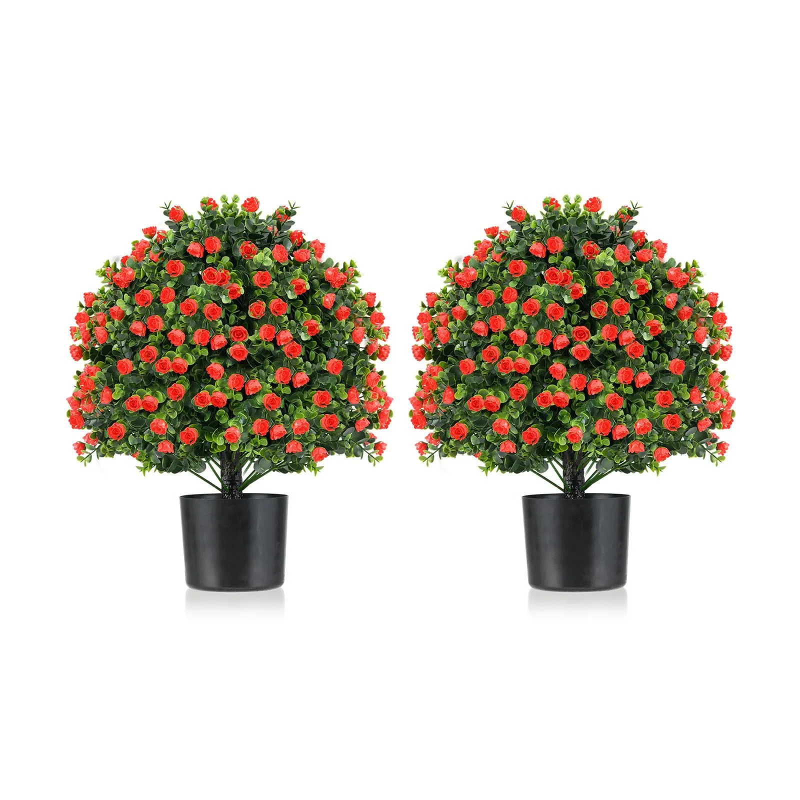 2 Pack Artificial Rose Topiary Ball Tree Faux Shrub Bushes With Pot