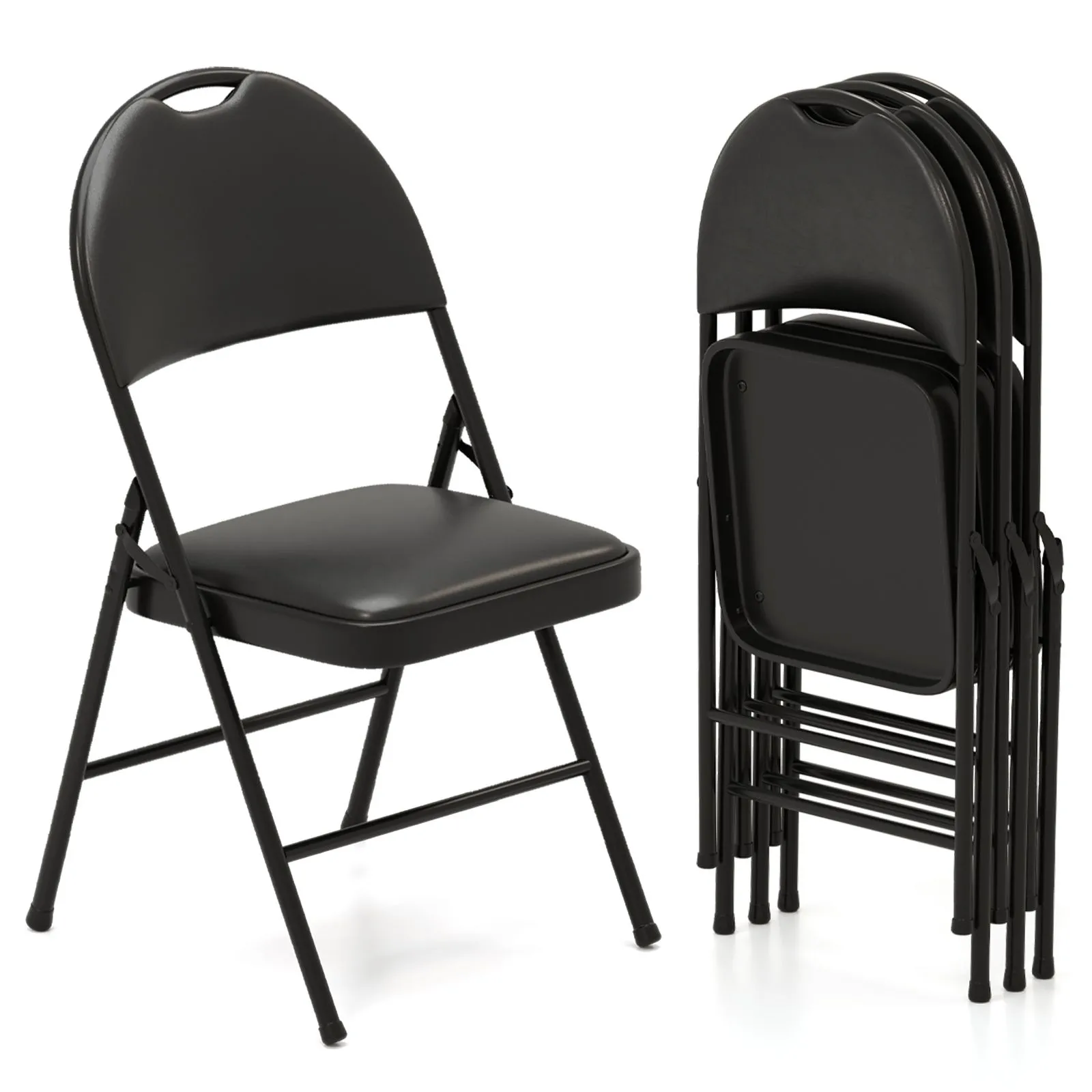 4 Pack Folding Chairs Padded Party Chairs With Carry Handle-Black