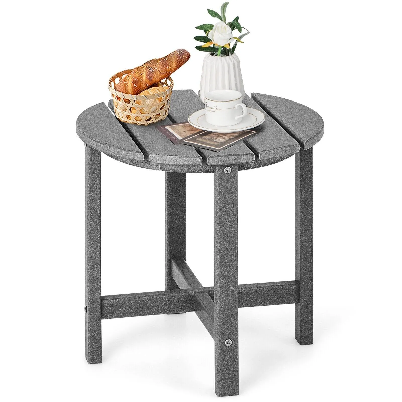 Outdoor Side Table Weather-Resistant HDPE Adirondack Garden Table-Grey