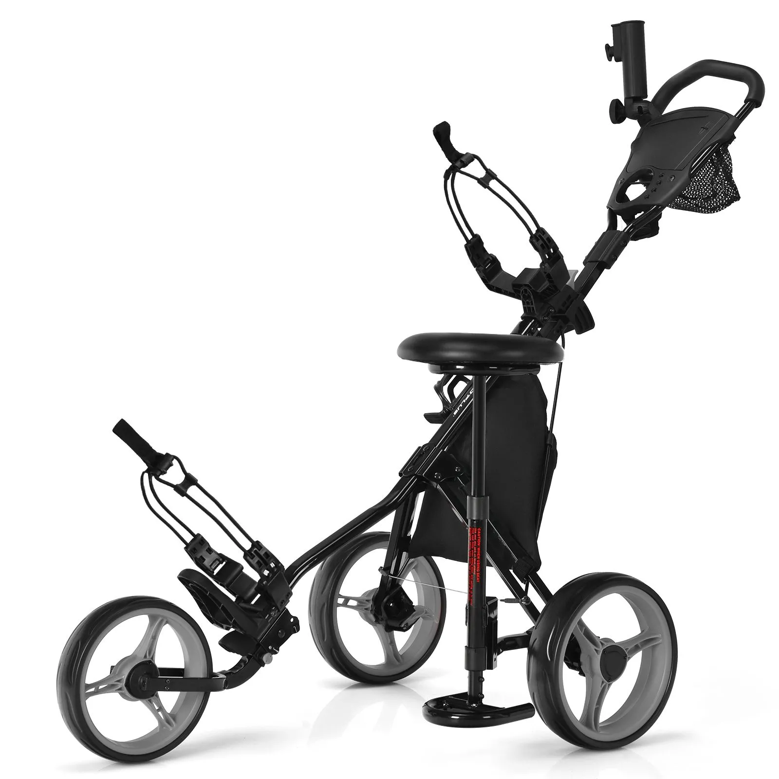 3-Wheel Golf Push Pull Cart Folding Golf Trolley With Hydraulic Seat