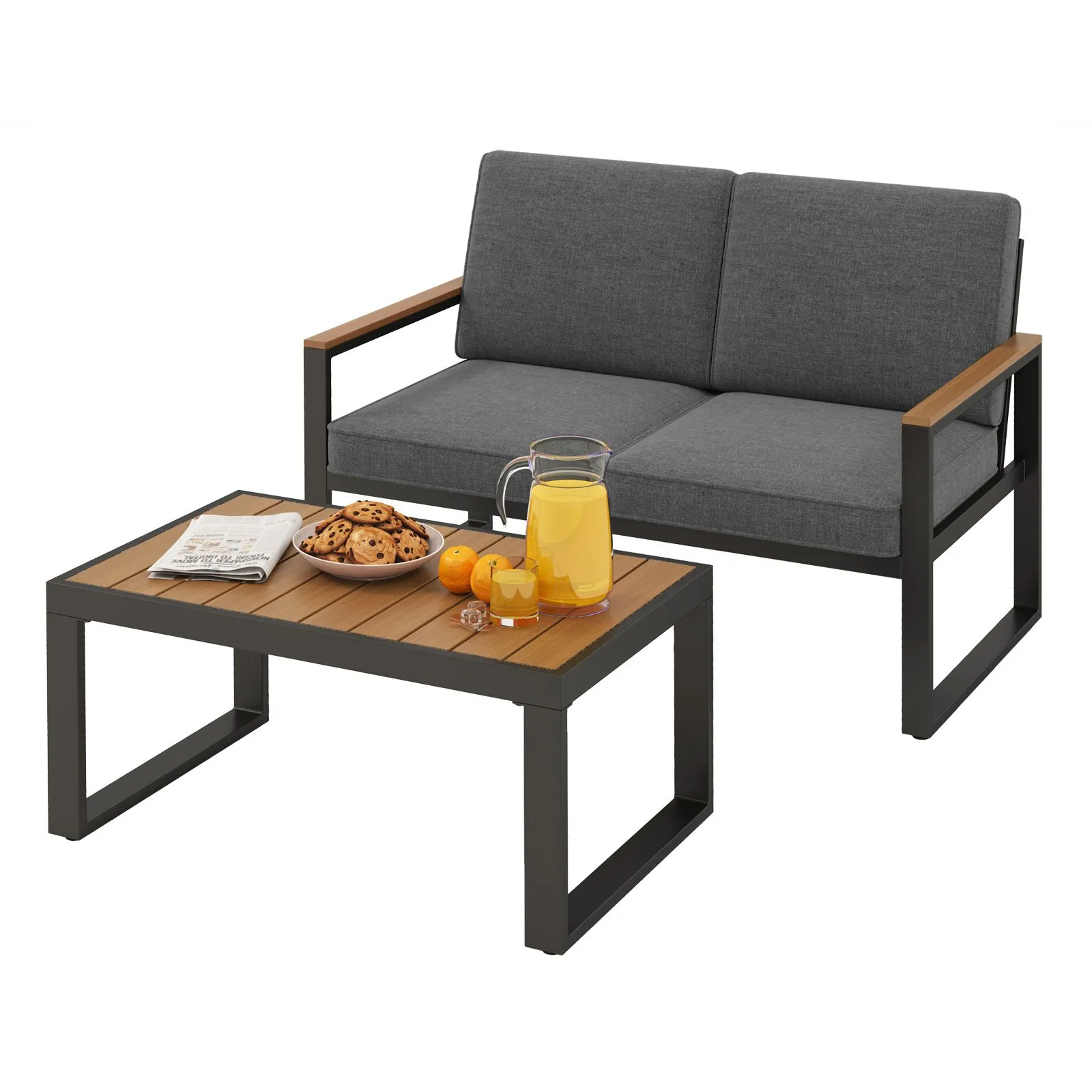 2 Piece Patio Furniture Set Cushioned Sectional Sofa With Coffee Table