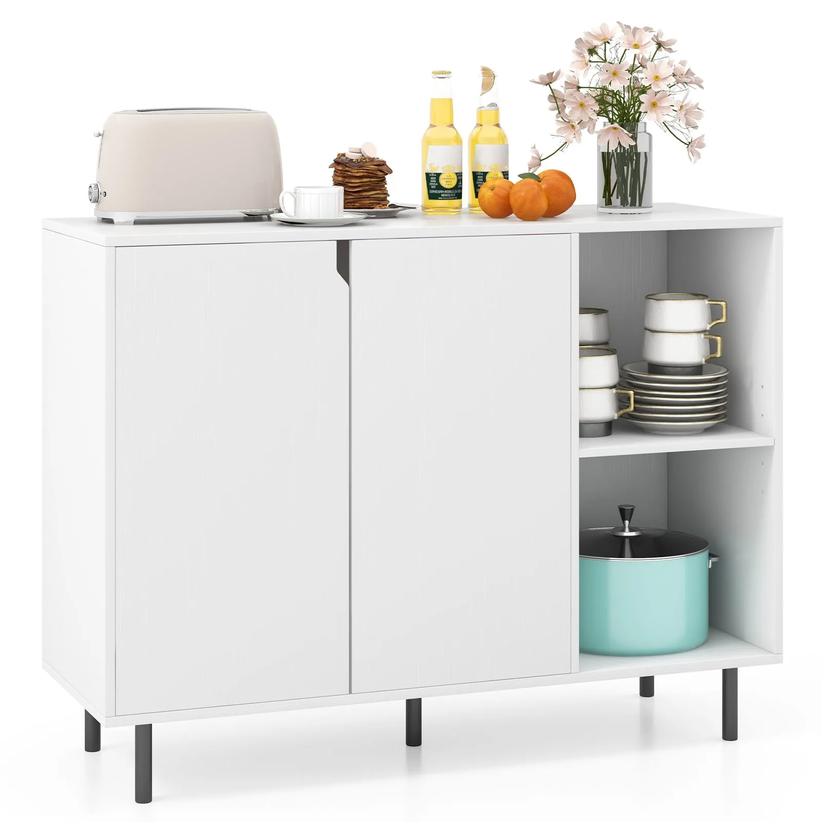 106cm Sideboard Buffet Bar Cabinet With 2 Doors And Adjustable Shelves