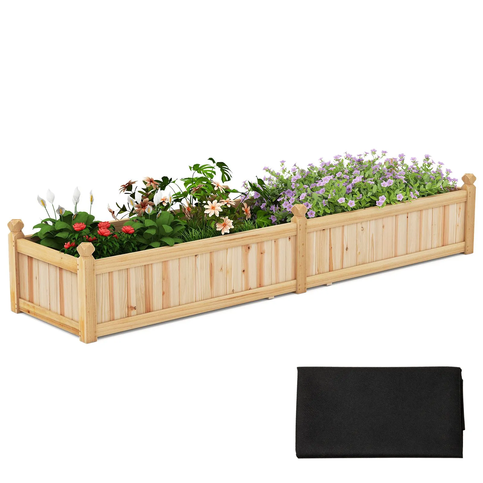 Wood Raised Garden Bed Large Planter Box With Divider-Natural