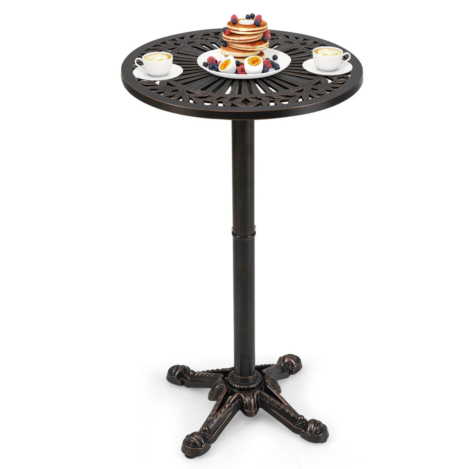 Patio Round Bar Table 61cm x 105cm Cast Aluminum High Top Table-Bronze