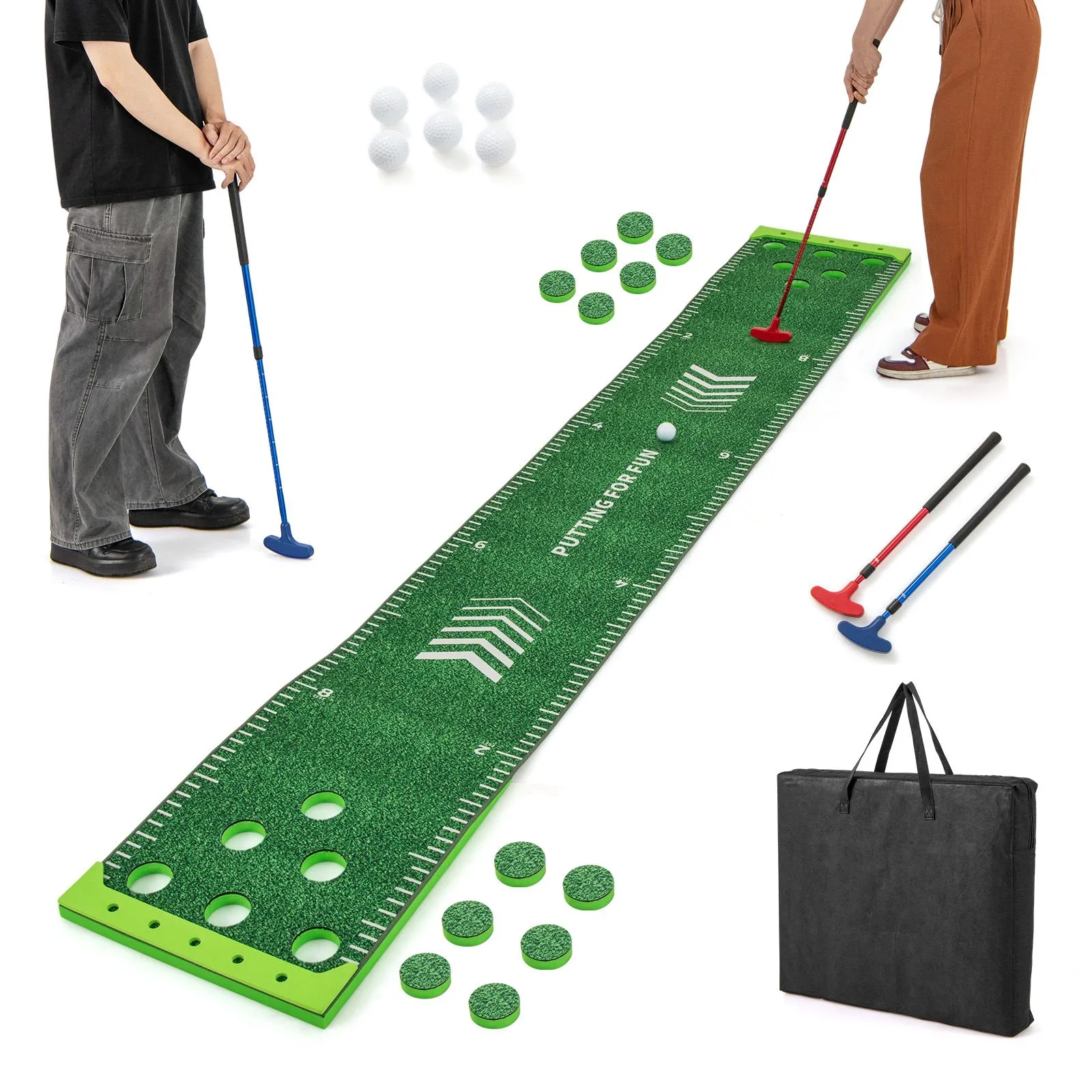 Golf Pong Game Set 11 FT Putting Mat Indoor Outdoor Golf Training Mat